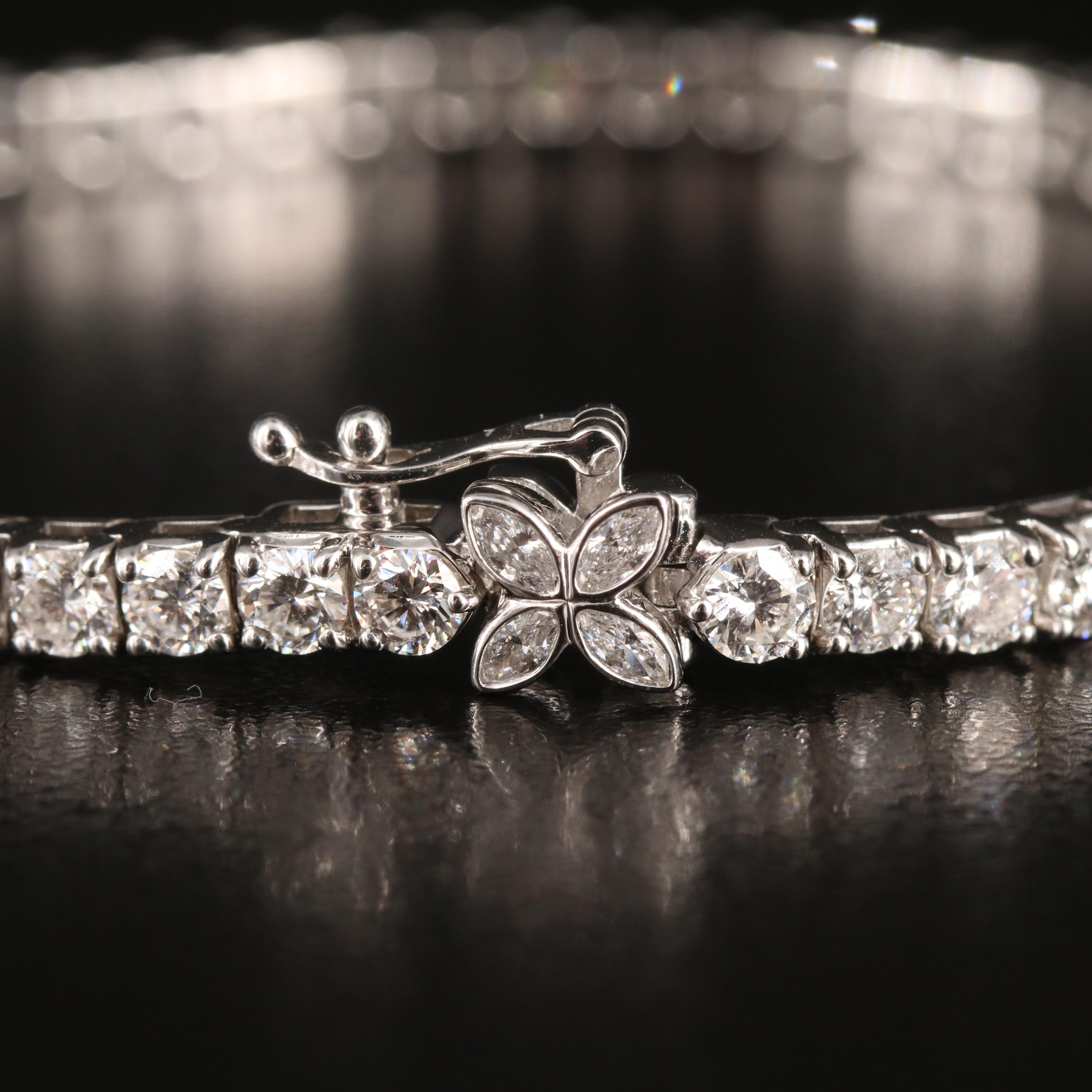 14K 7.00 CTW Lab Grown Diamond Line Bracelet with Floral Accent Clasp