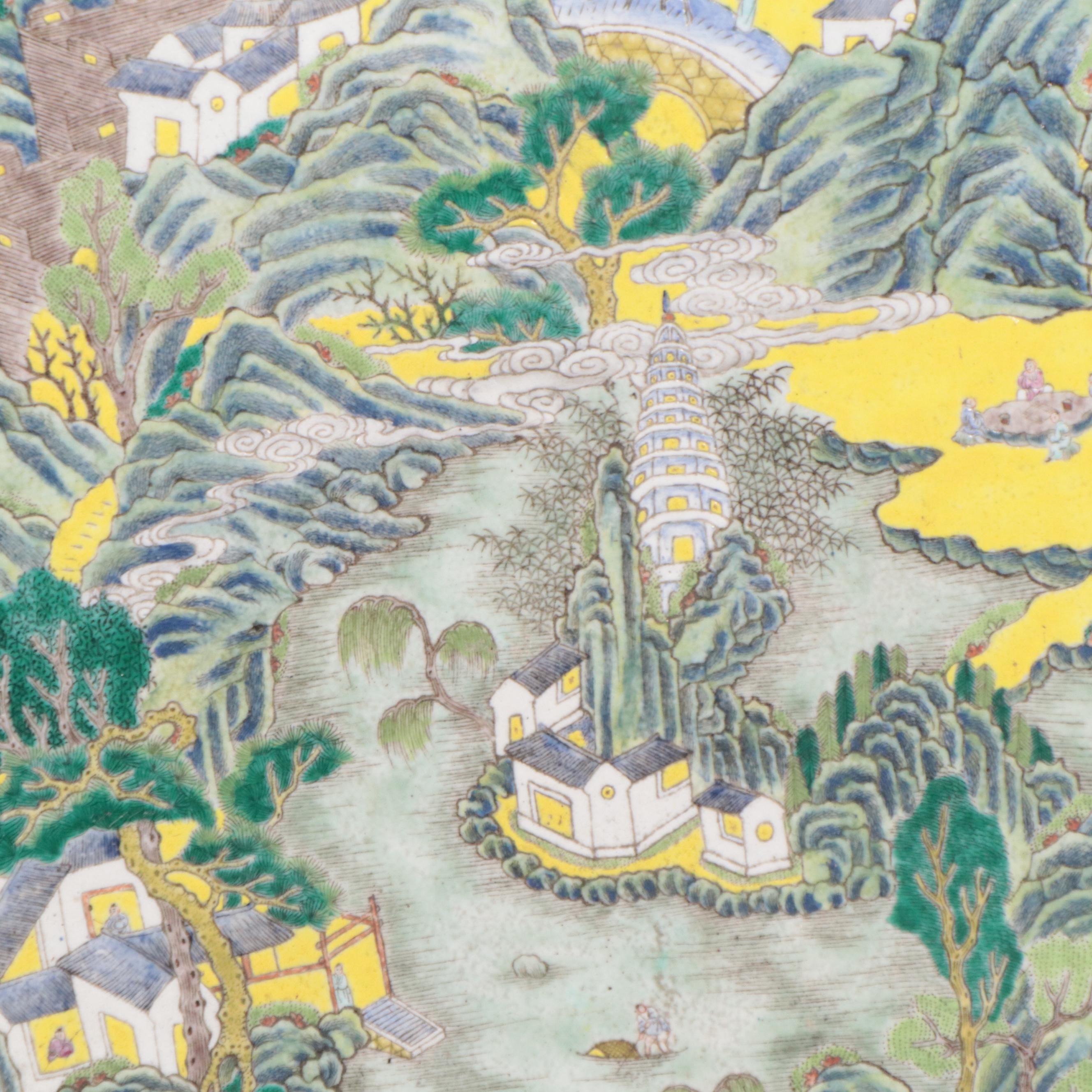 Chinese Landscape Painted Porcelain Plaque