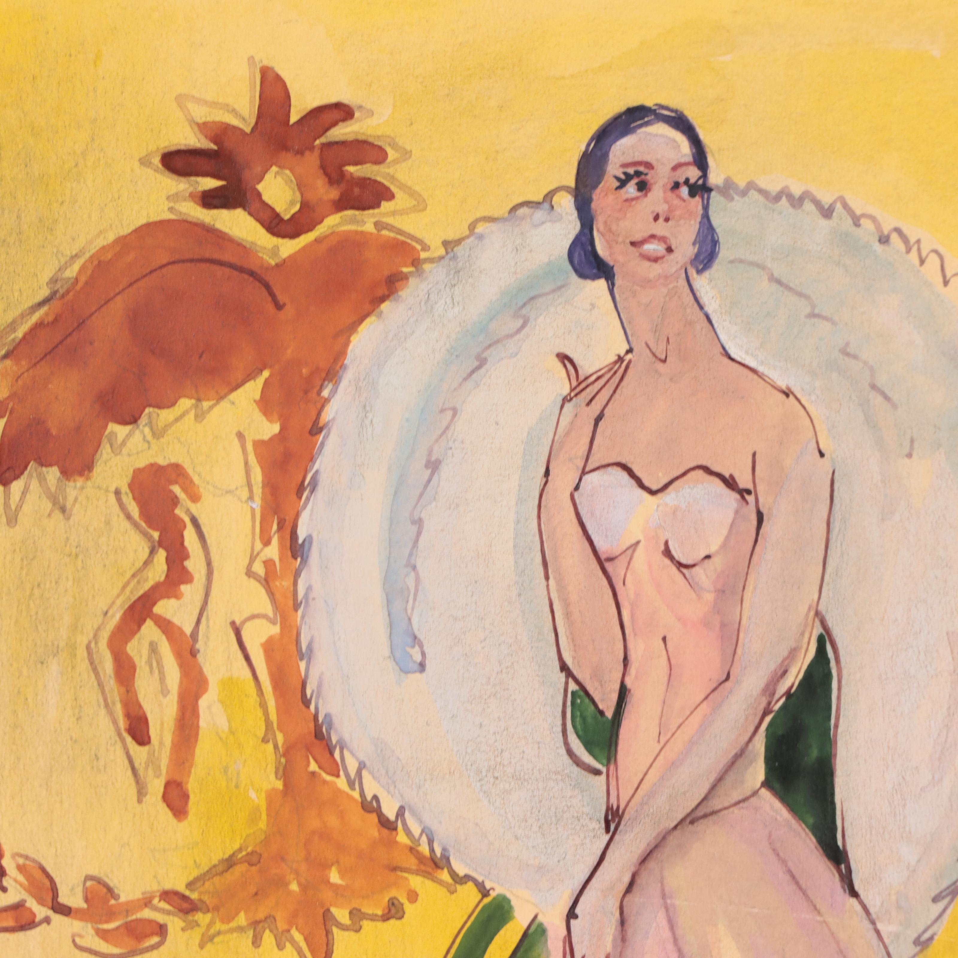 Sudeykin Russian Watercolor Painting Portrait of Glamorous Woman