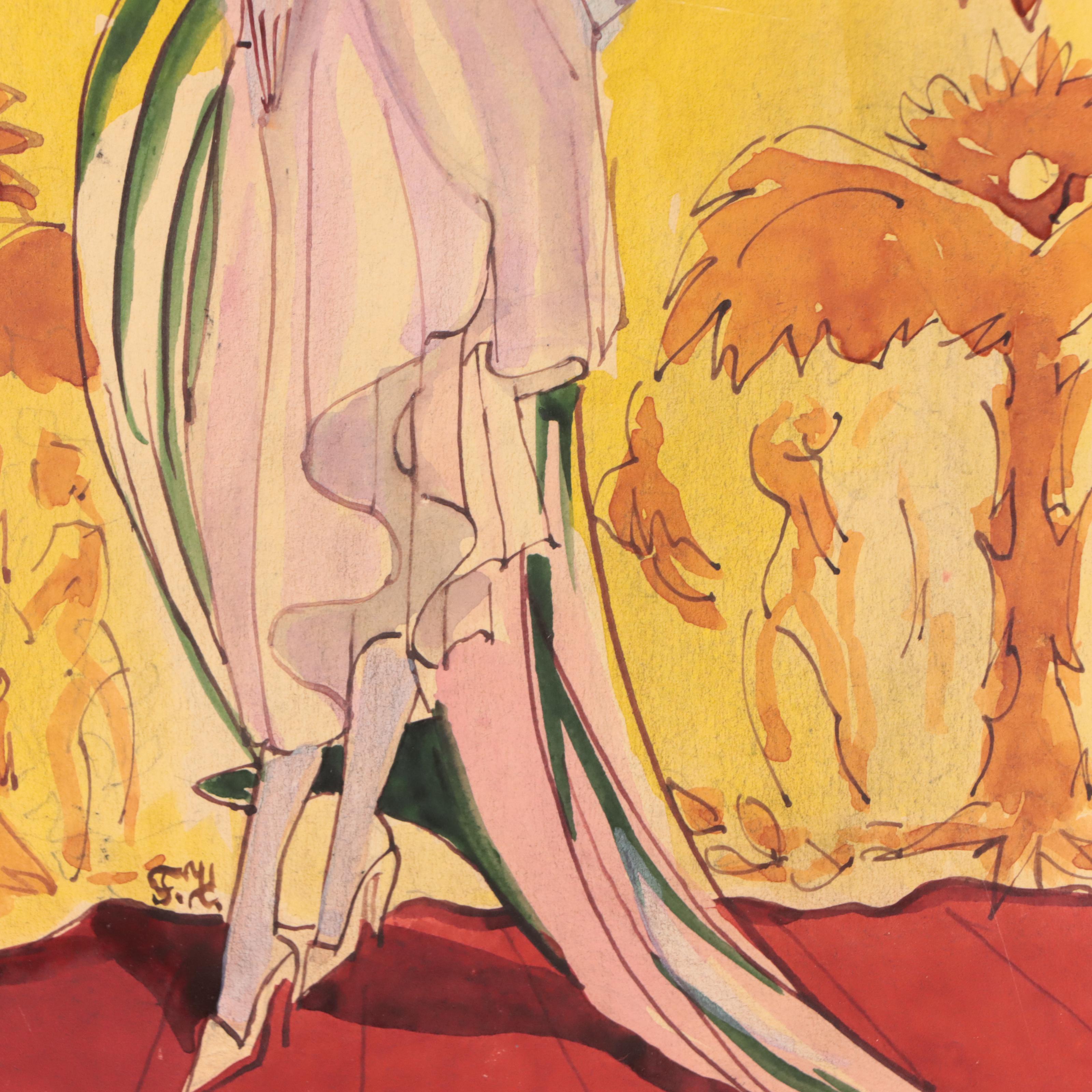 Sudeykin Russian Watercolor Painting Portrait of Glamorous Woman