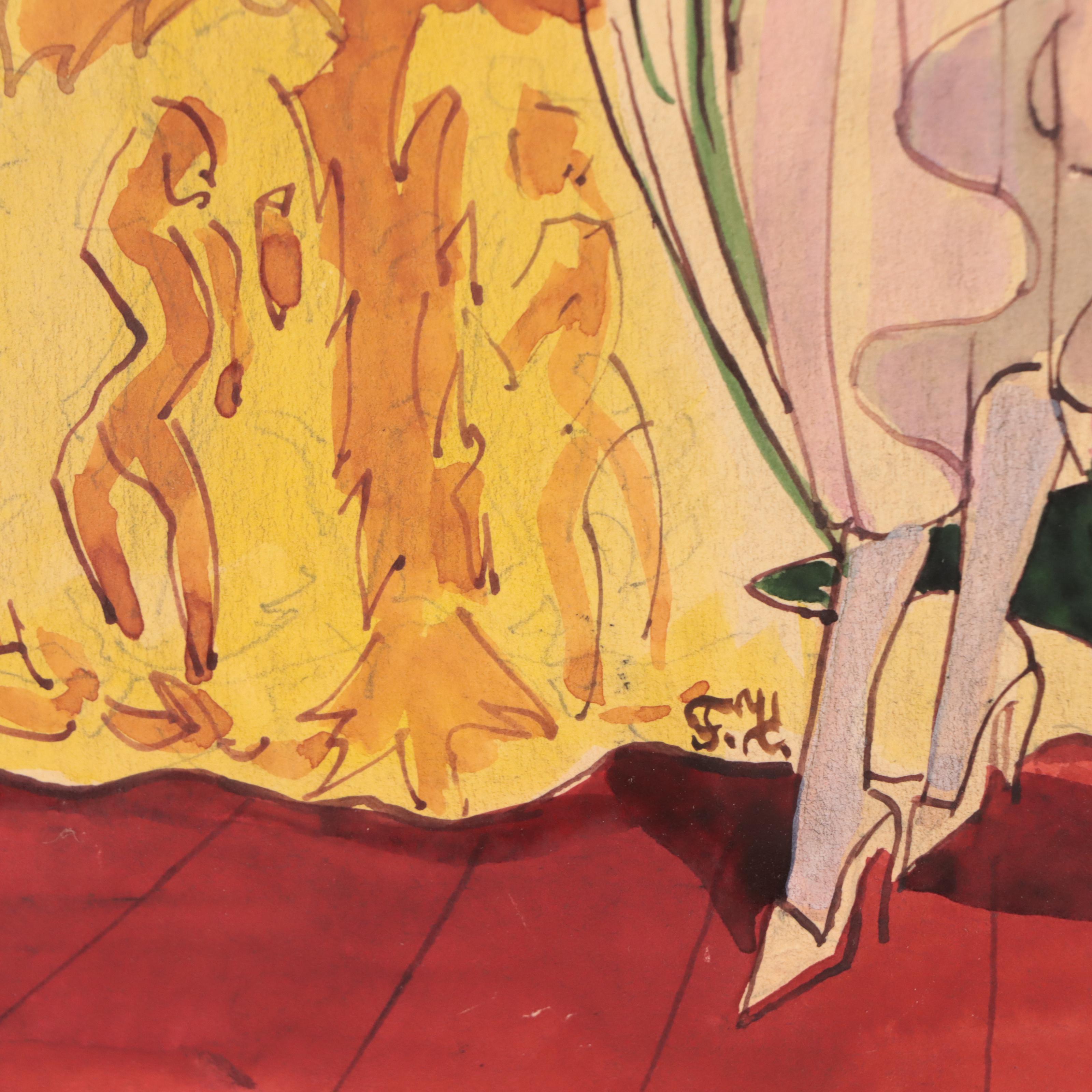 Sudeykin Russian Watercolor Painting Portrait of Glamorous Woman