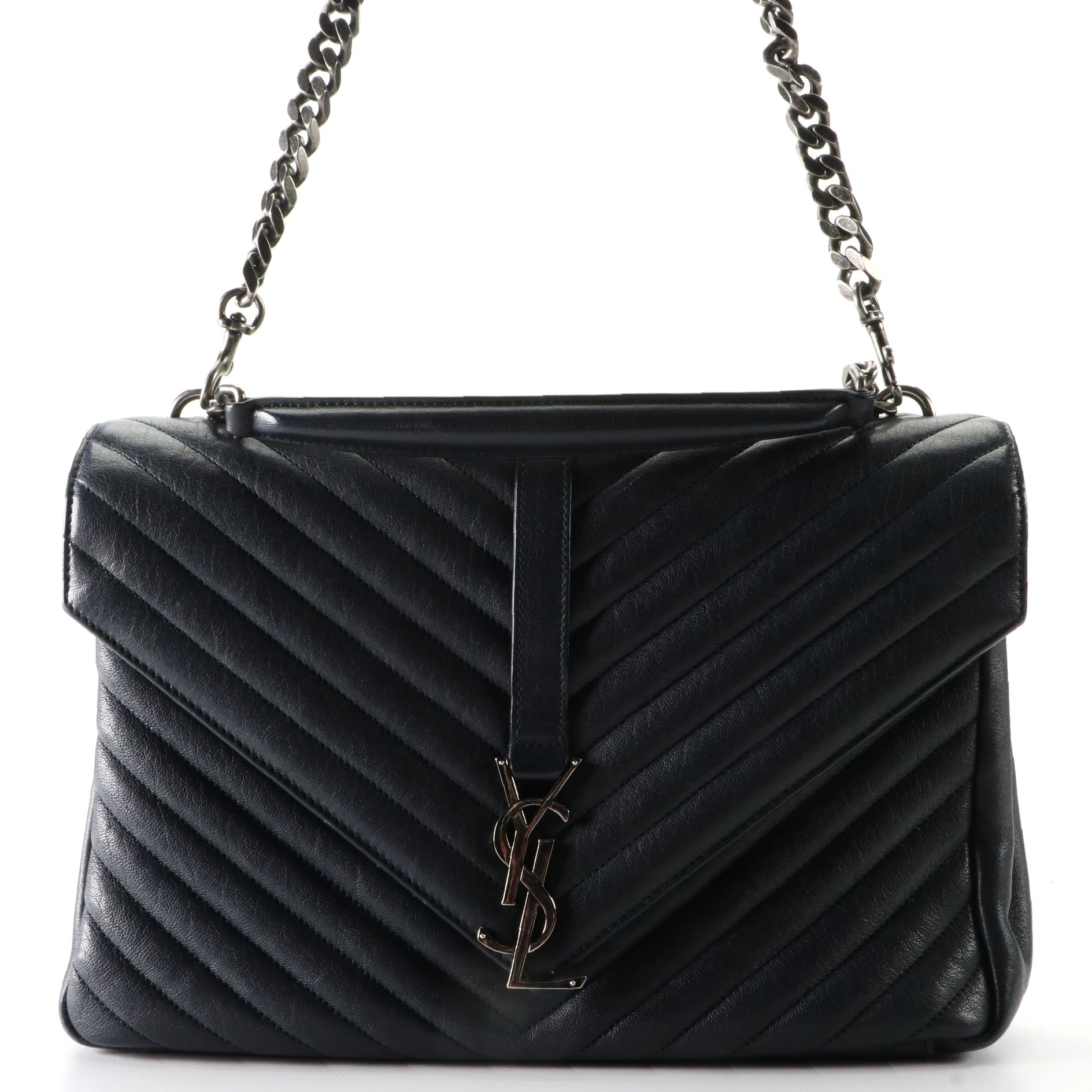 Saint Laurent Large Classic Monogram College Bag in Chevron Matelessé Leather