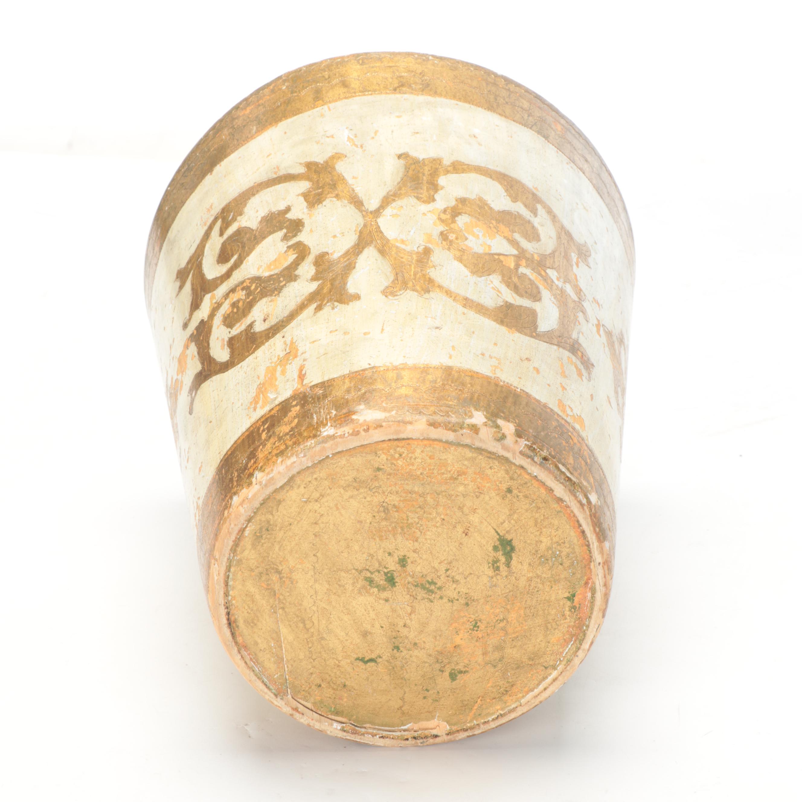 Wrought Iron Magazine Rack, Painted Kitchen Chair and Gilt-Decorated Waste Bin