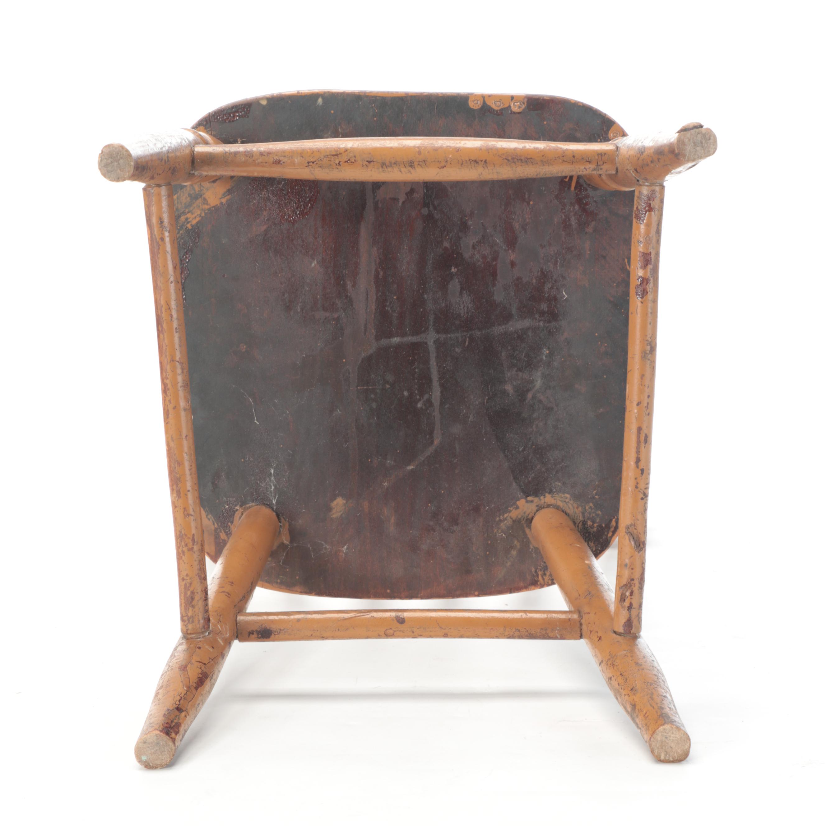 Wrought Iron Magazine Rack, Painted Kitchen Chair and Gilt-Decorated Waste Bin