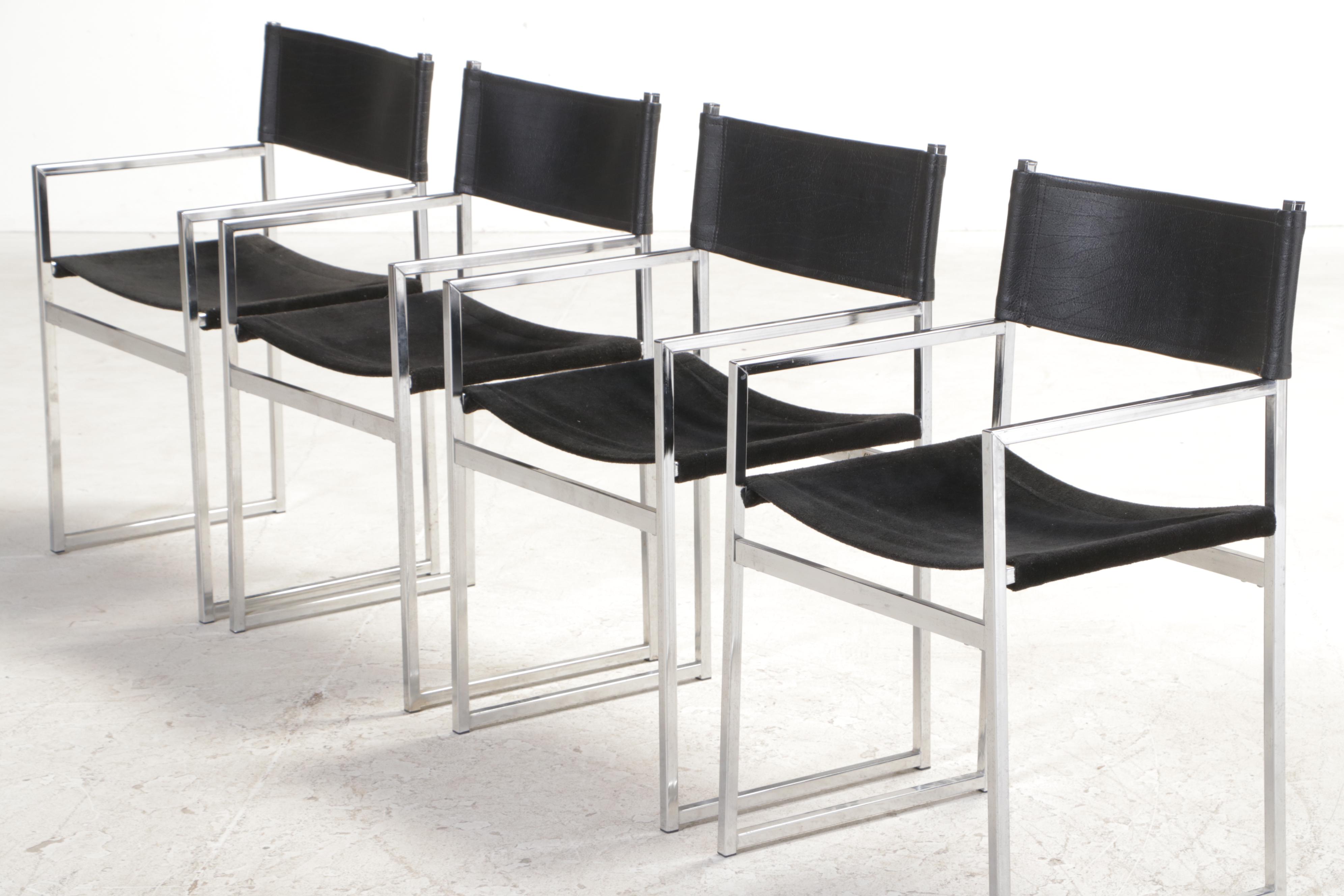 Four Cosco Modernist Chrome Sling Chairs, Mid to Late 20th Century