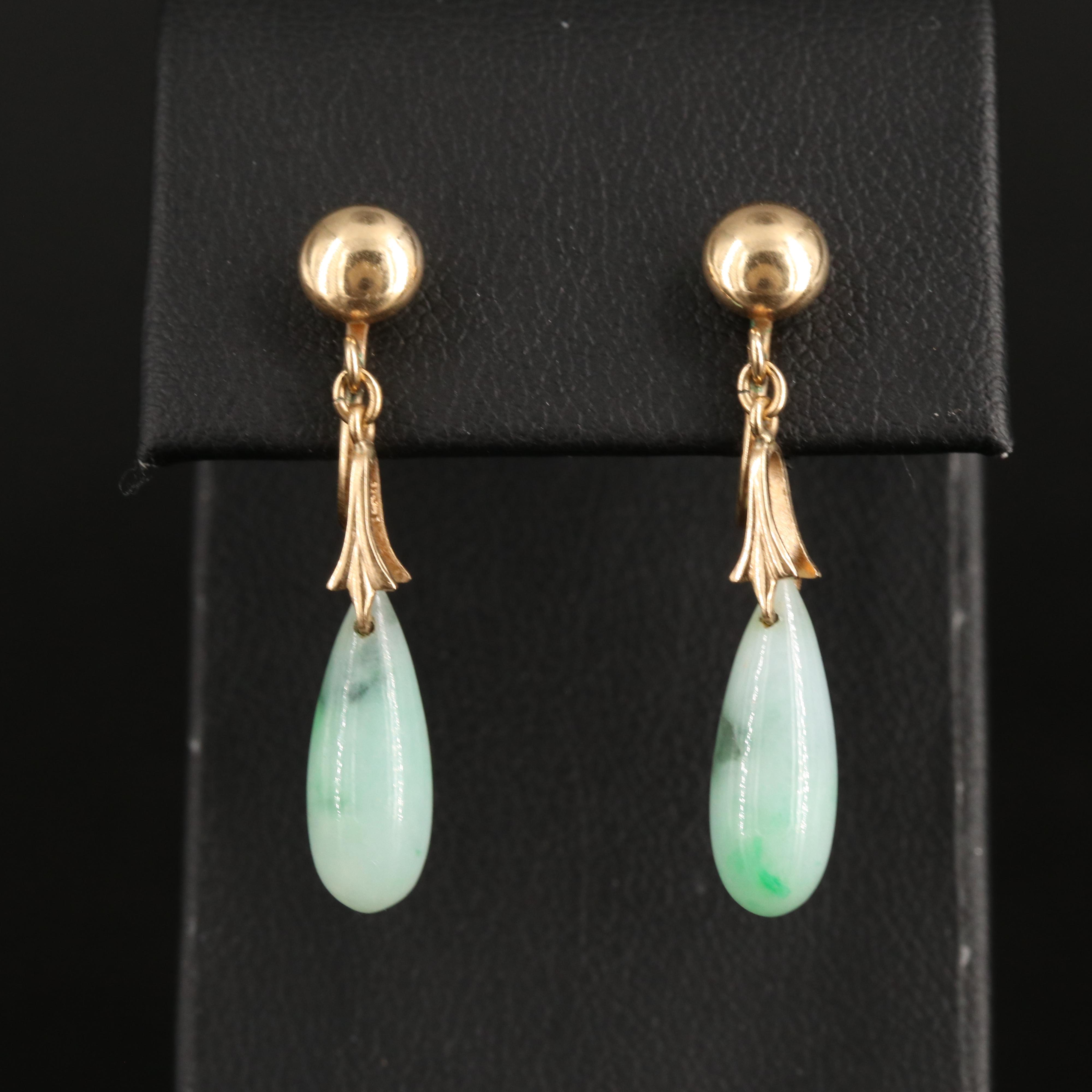 14K Jadeite Teardrop Earrings