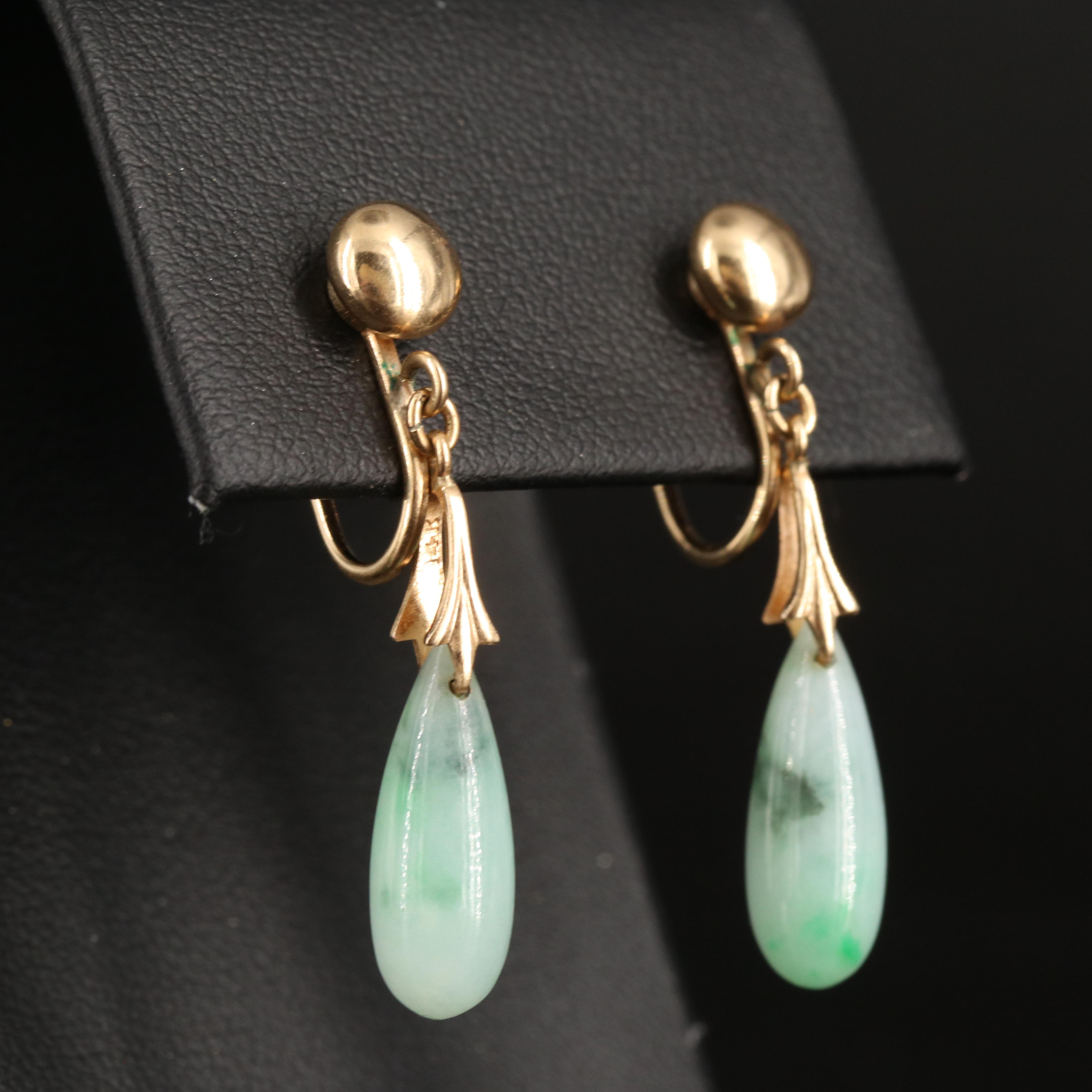 14K Jadeite Teardrop Earrings