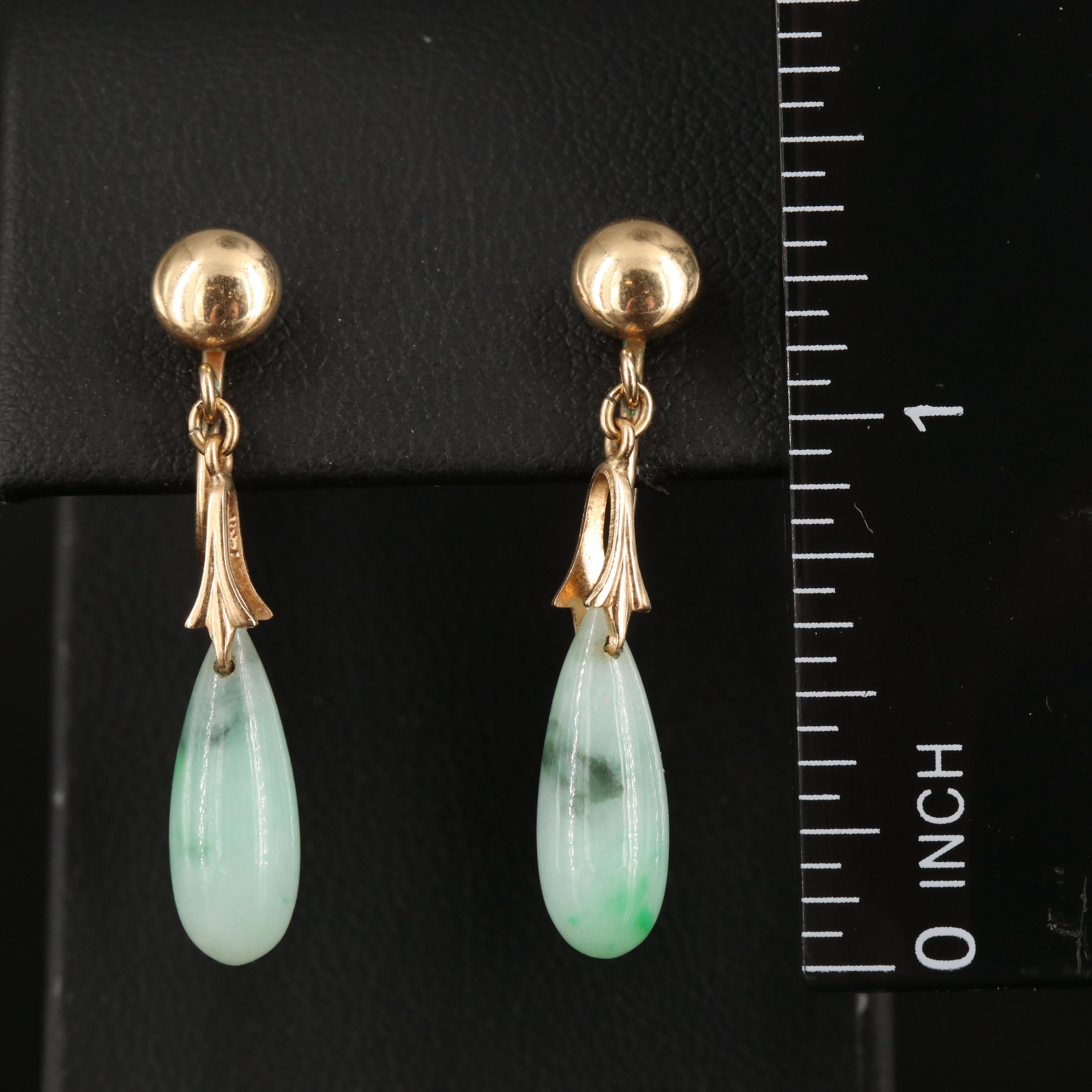 14K Jadeite Teardrop Earrings