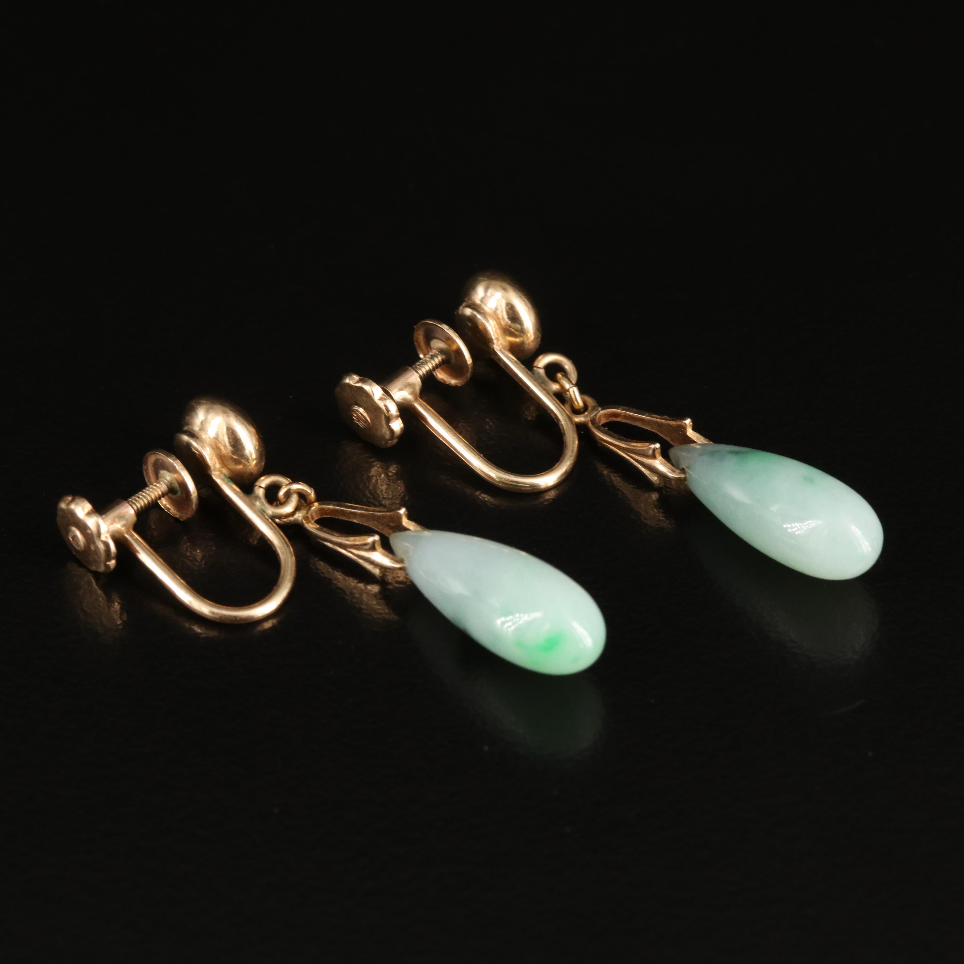 14K Jadeite Teardrop Earrings