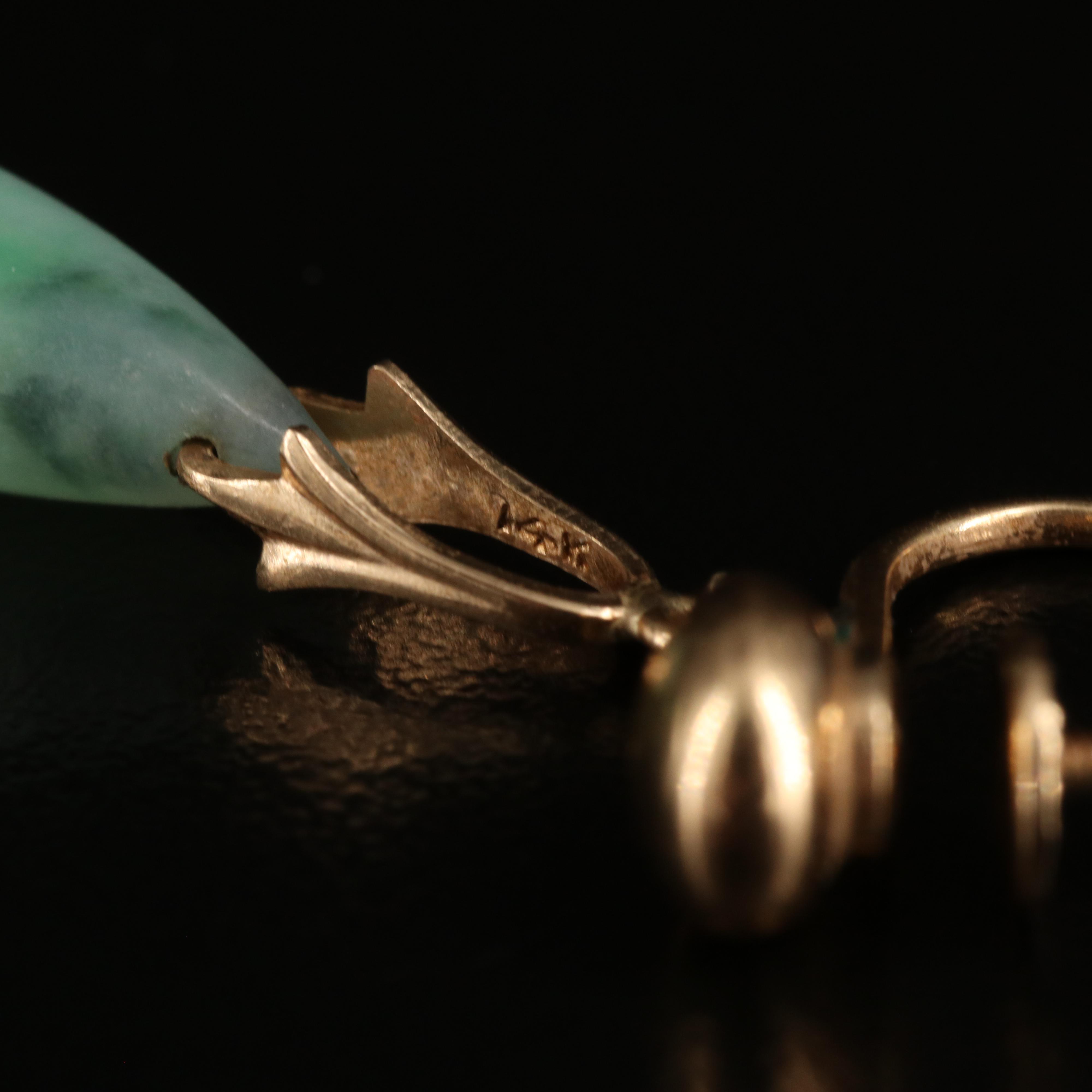 14K Jadeite Teardrop Earrings