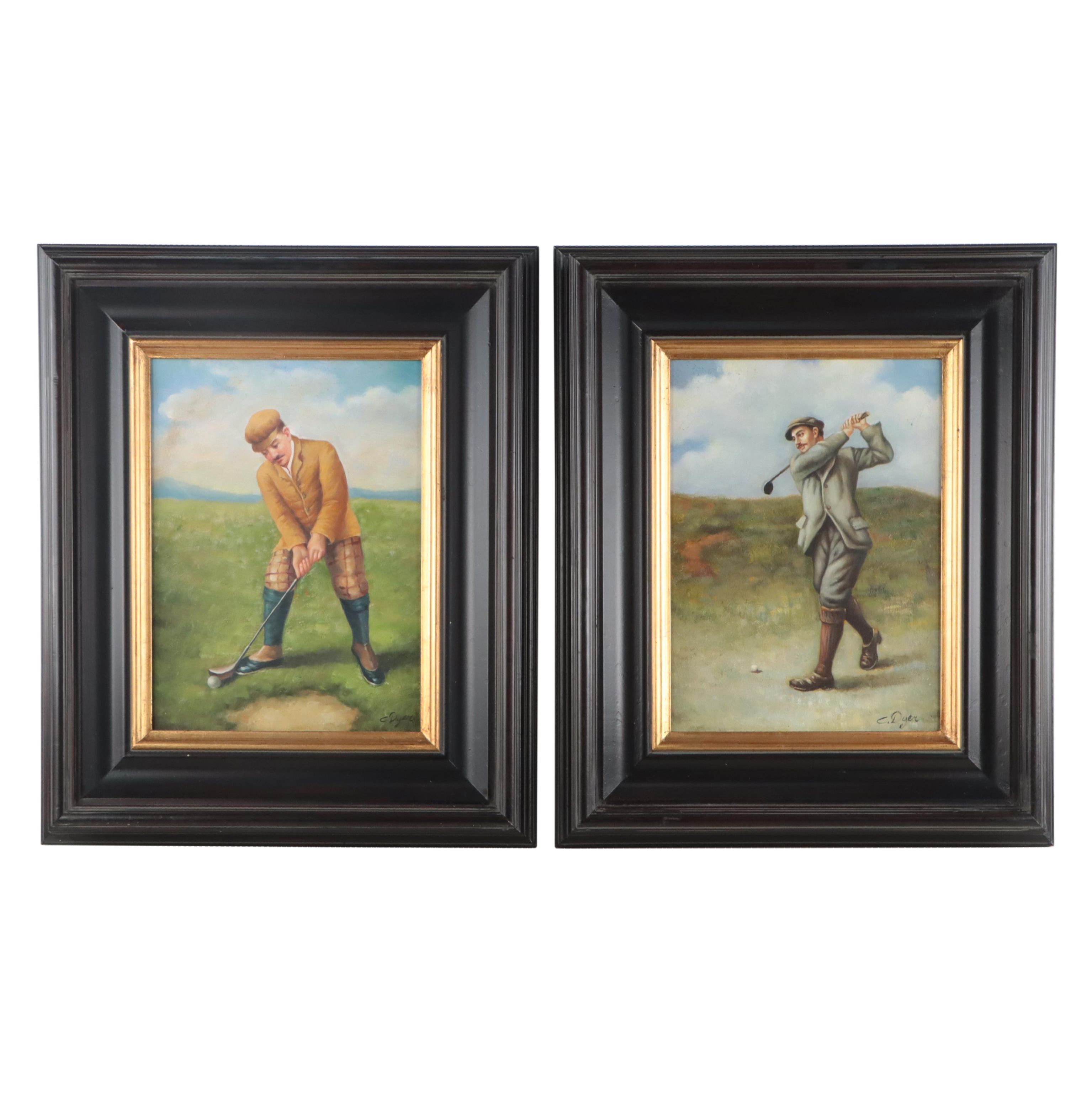 English School Style Oil Paintings of Golfers