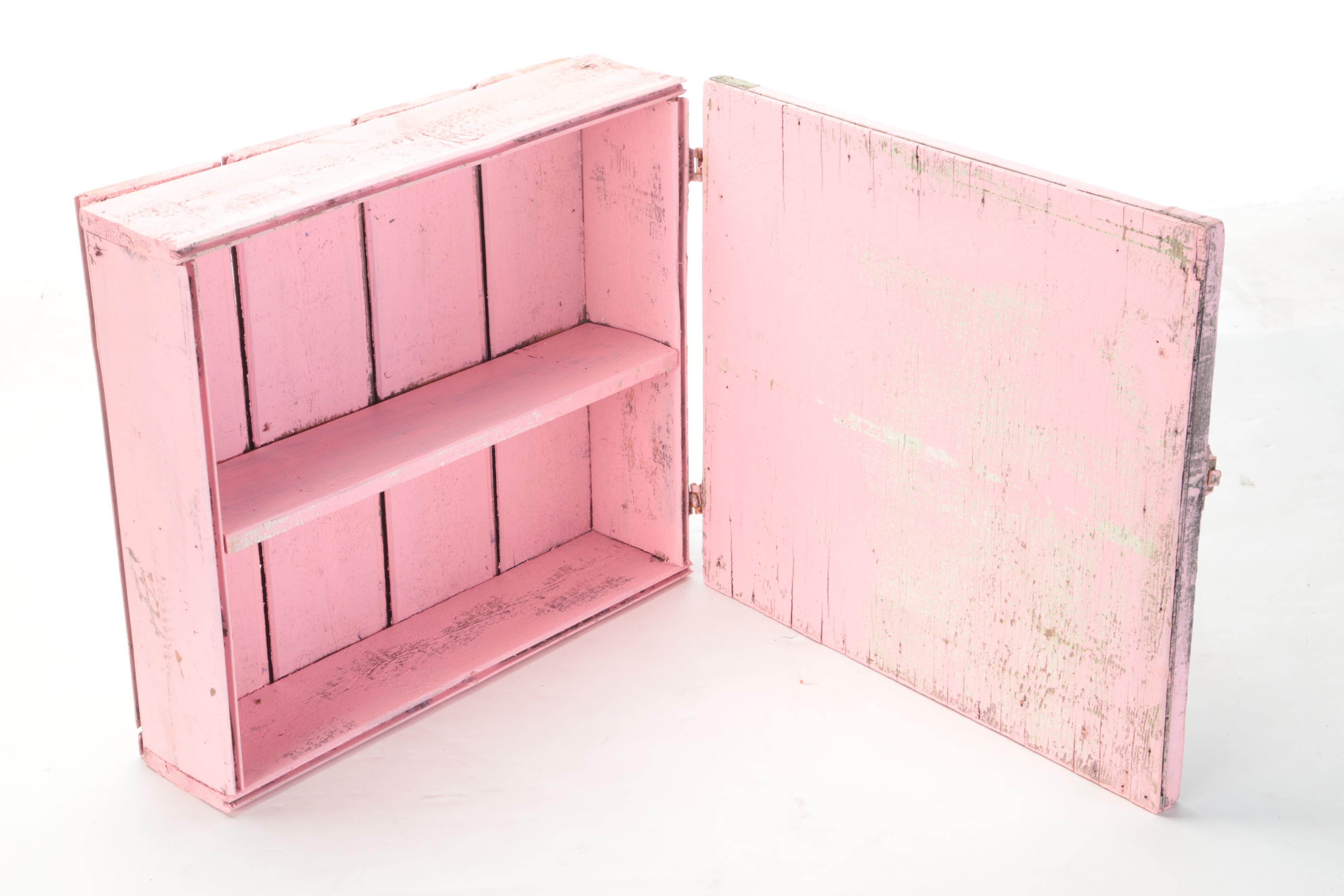 Painted Wooden Wall Hanging Drying Rack, Plate Rail and Cabinet