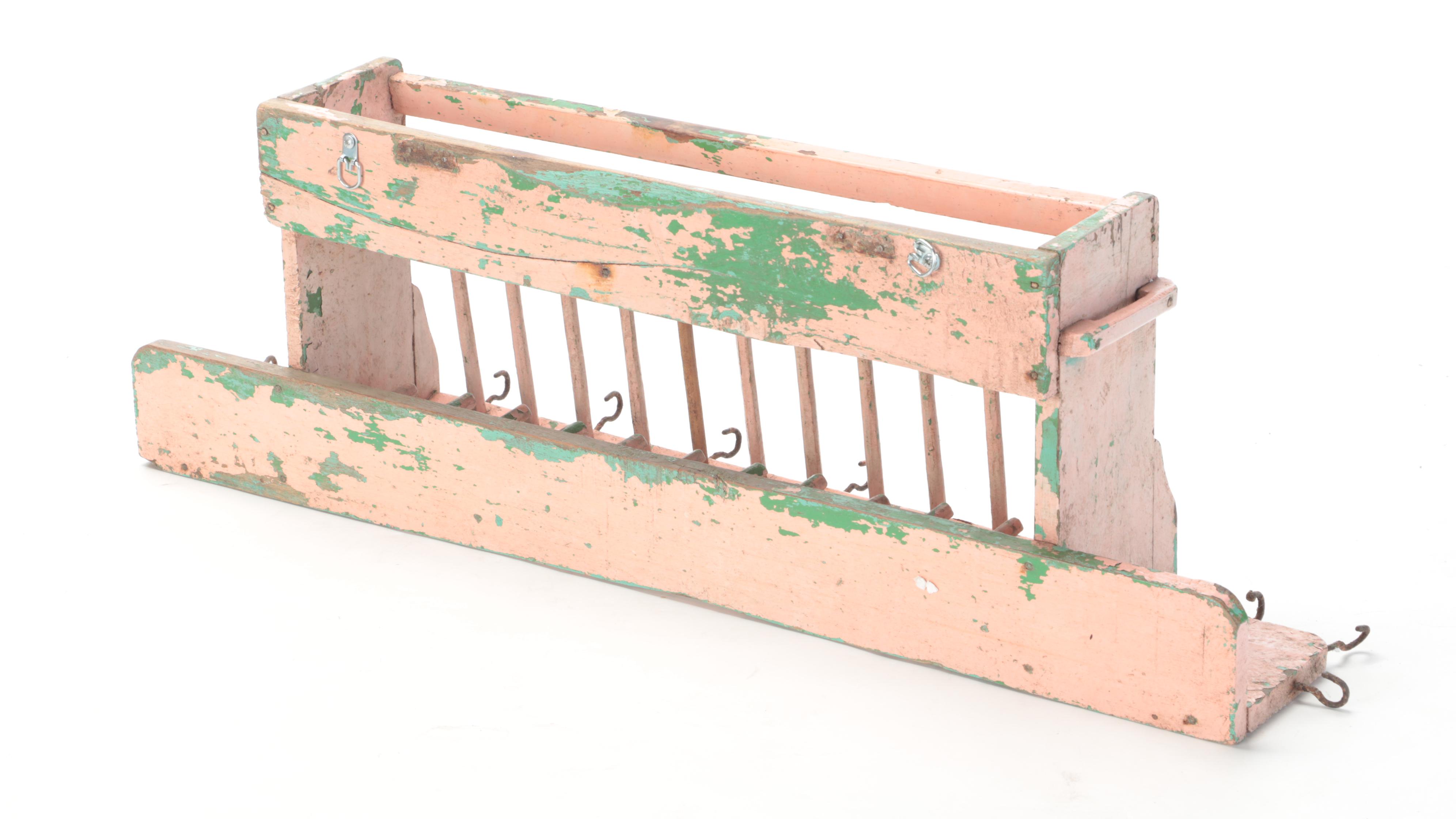 Painted Wooden Wall Hanging Drying Rack, Plate Rail and Cabinet