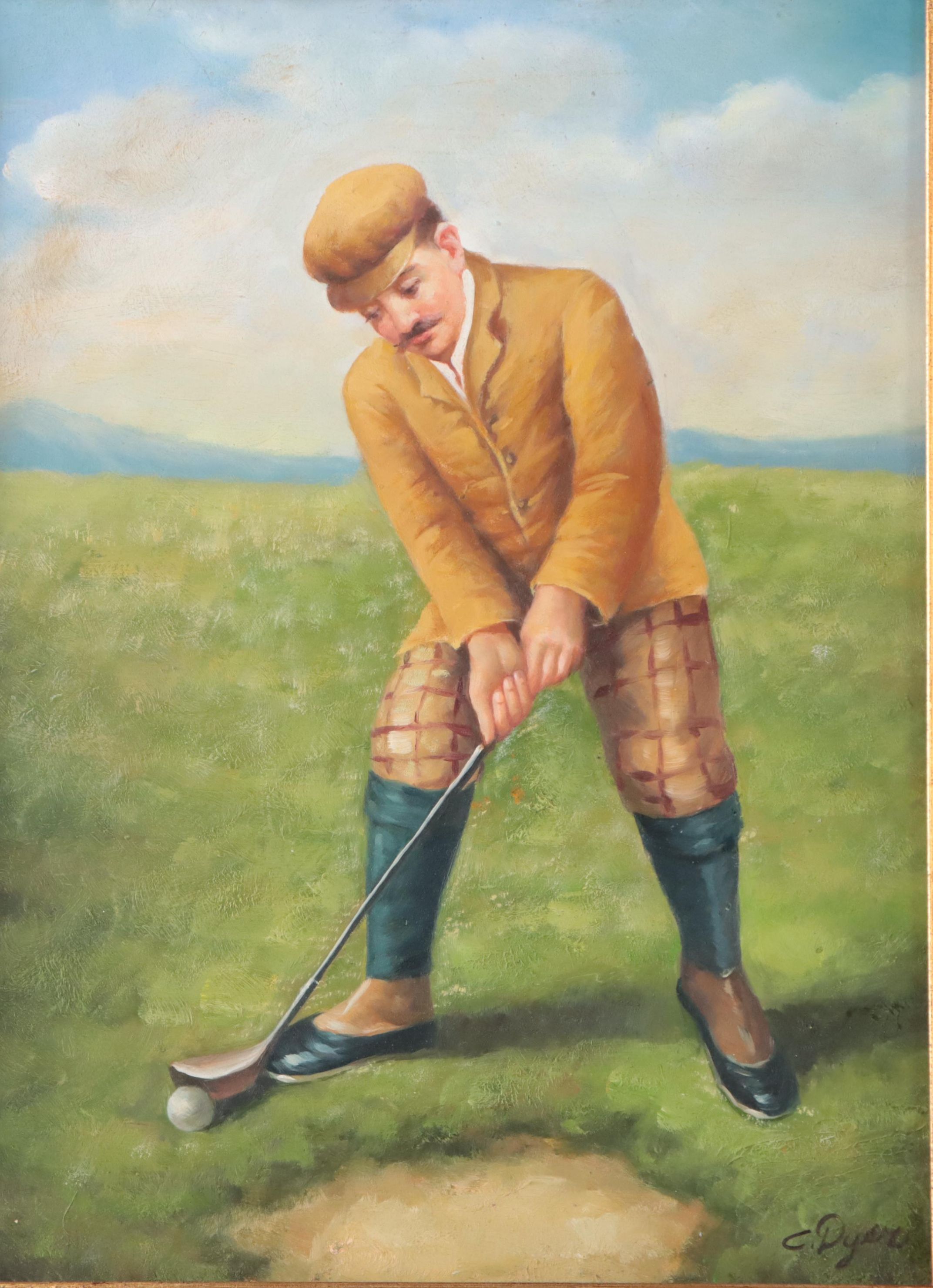 English School Style Oil Paintings of Golfers