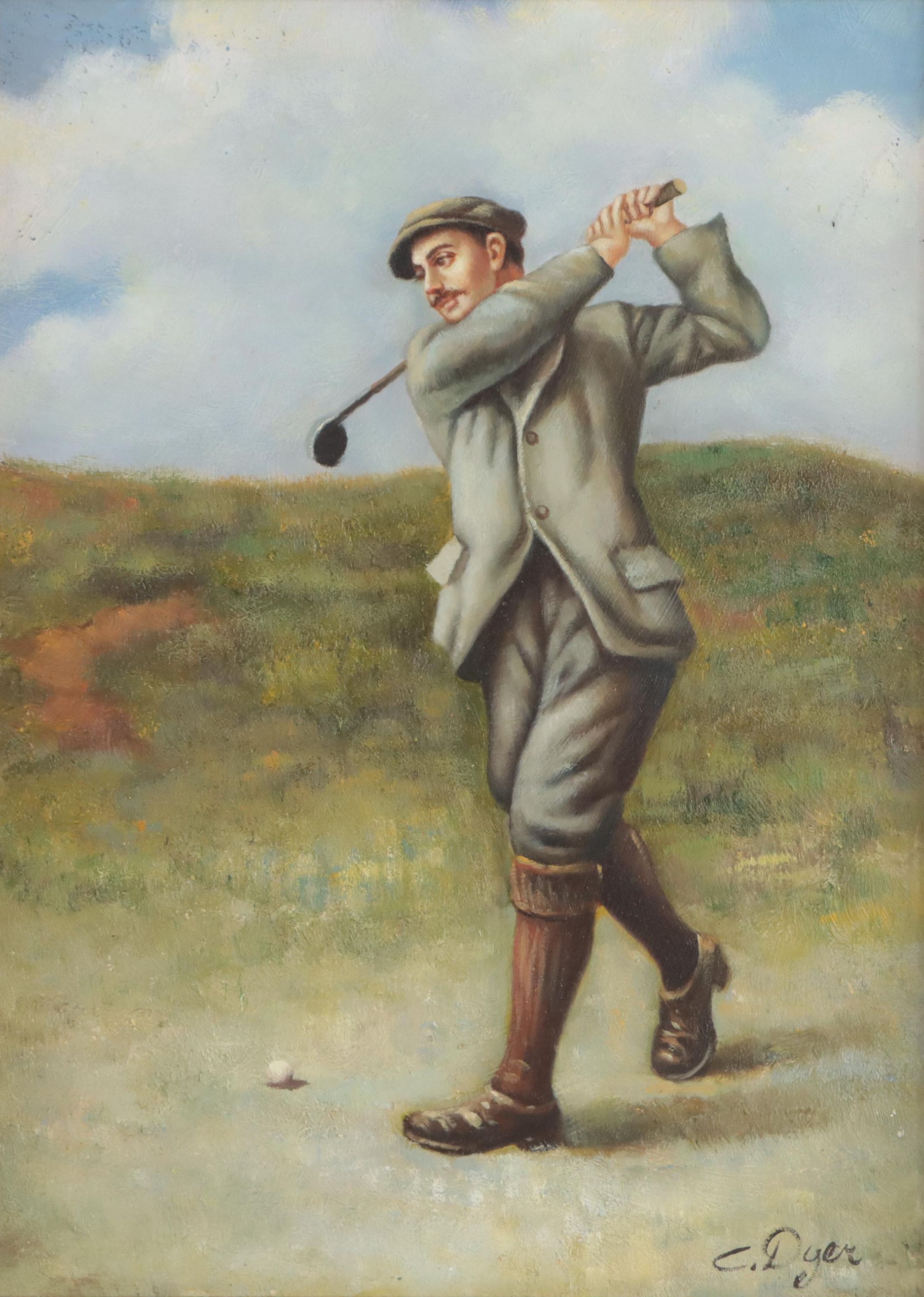 English School Style Oil Paintings of Golfers
