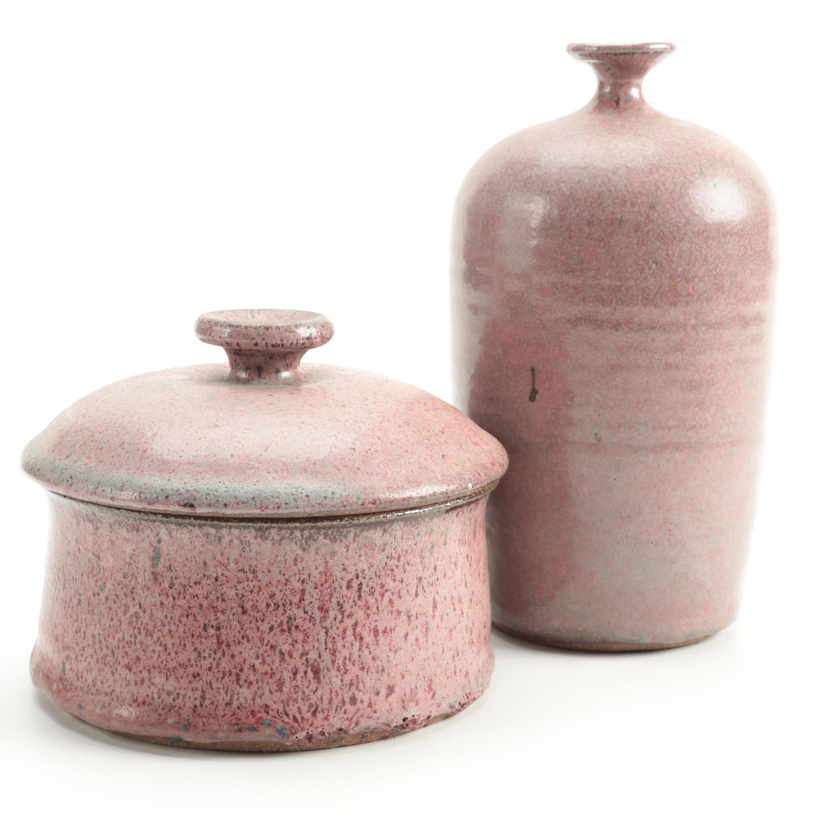 Artist Signed Earthenware Jug with Other Art Pottery Covered Dish