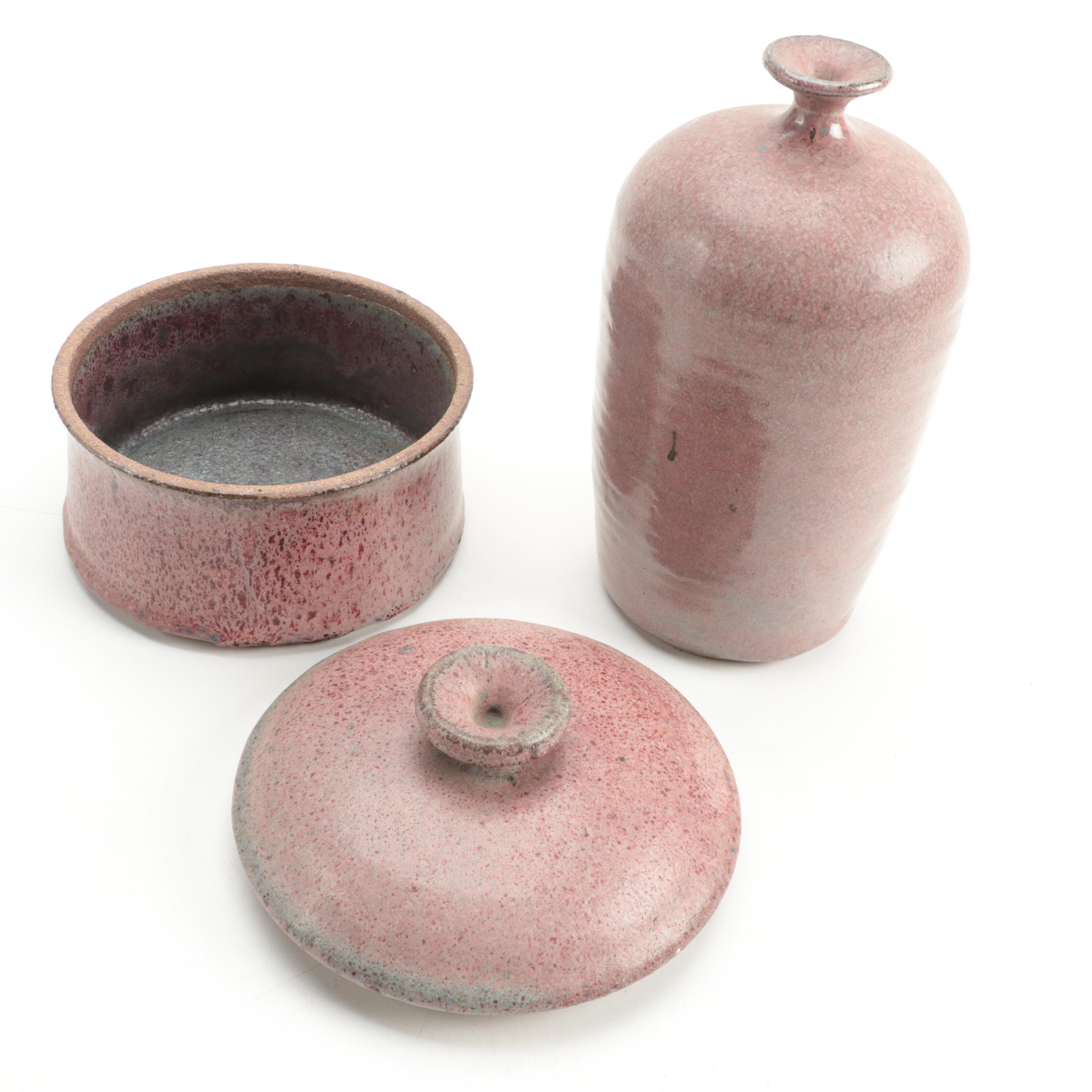 Artist Signed Earthenware Jug with Other Art Pottery Covered Dish