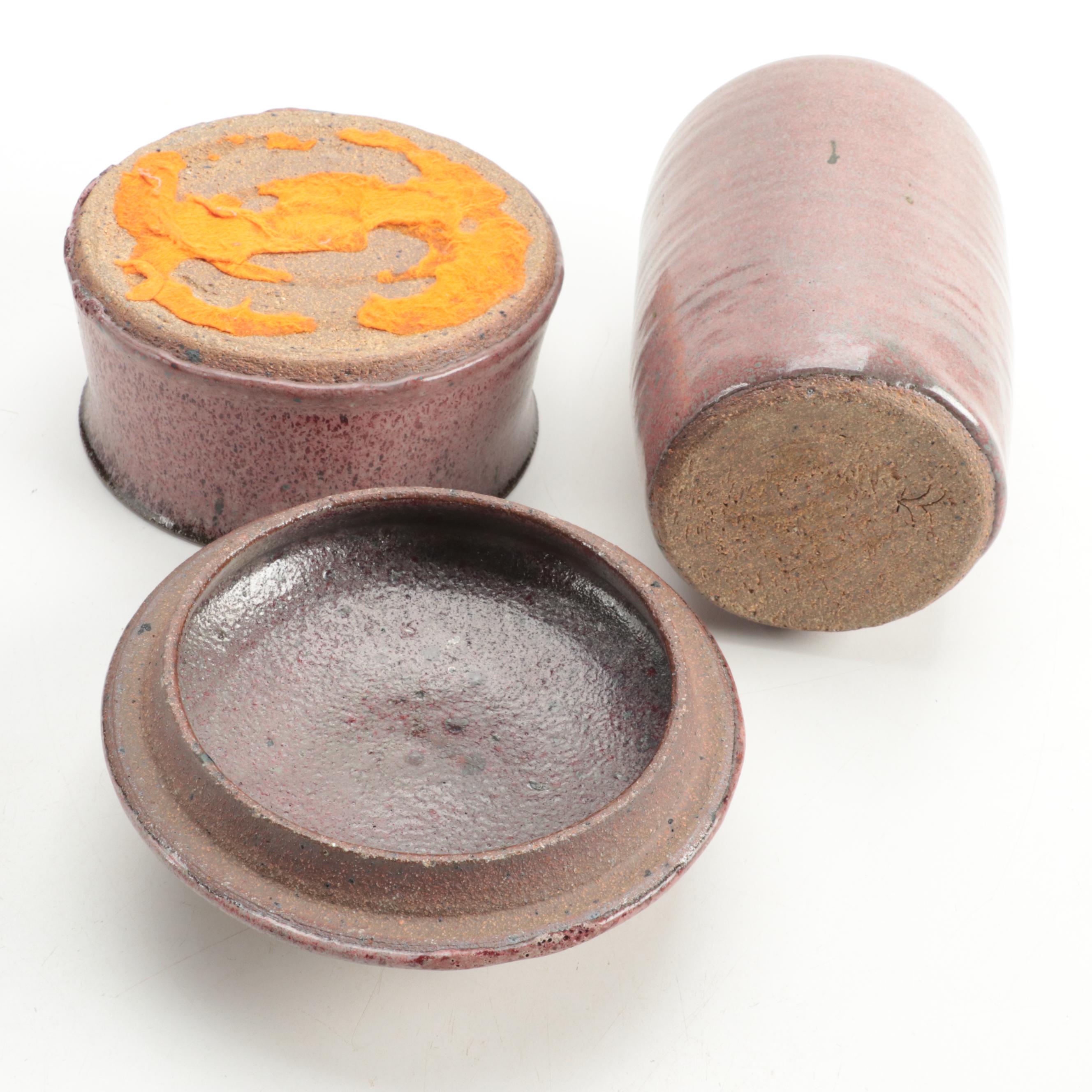 Artist Signed Earthenware Jug with Other Art Pottery Covered Dish