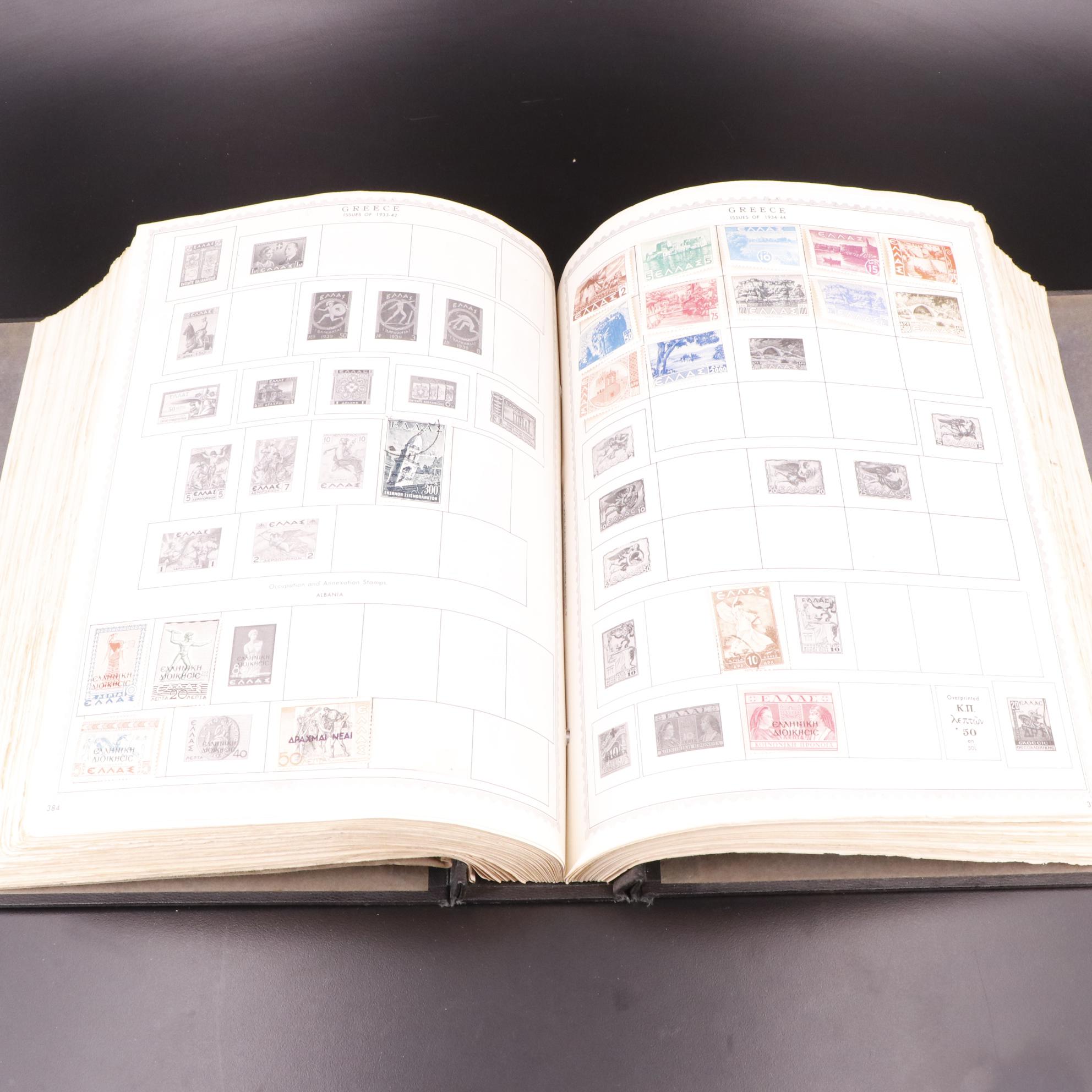 Three Vintage Postage Stamp Albums and Vintage Foreign Currency