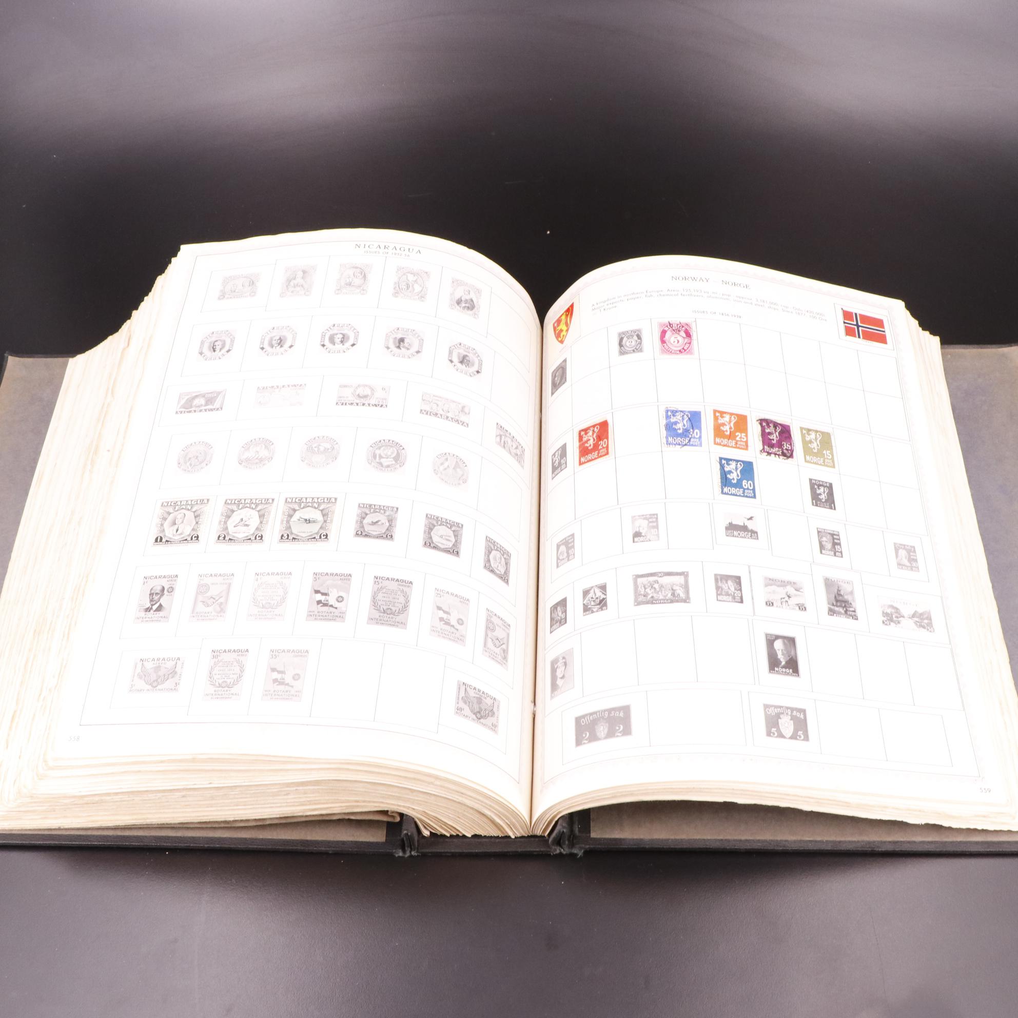 Three Vintage Postage Stamp Albums and Vintage Foreign Currency