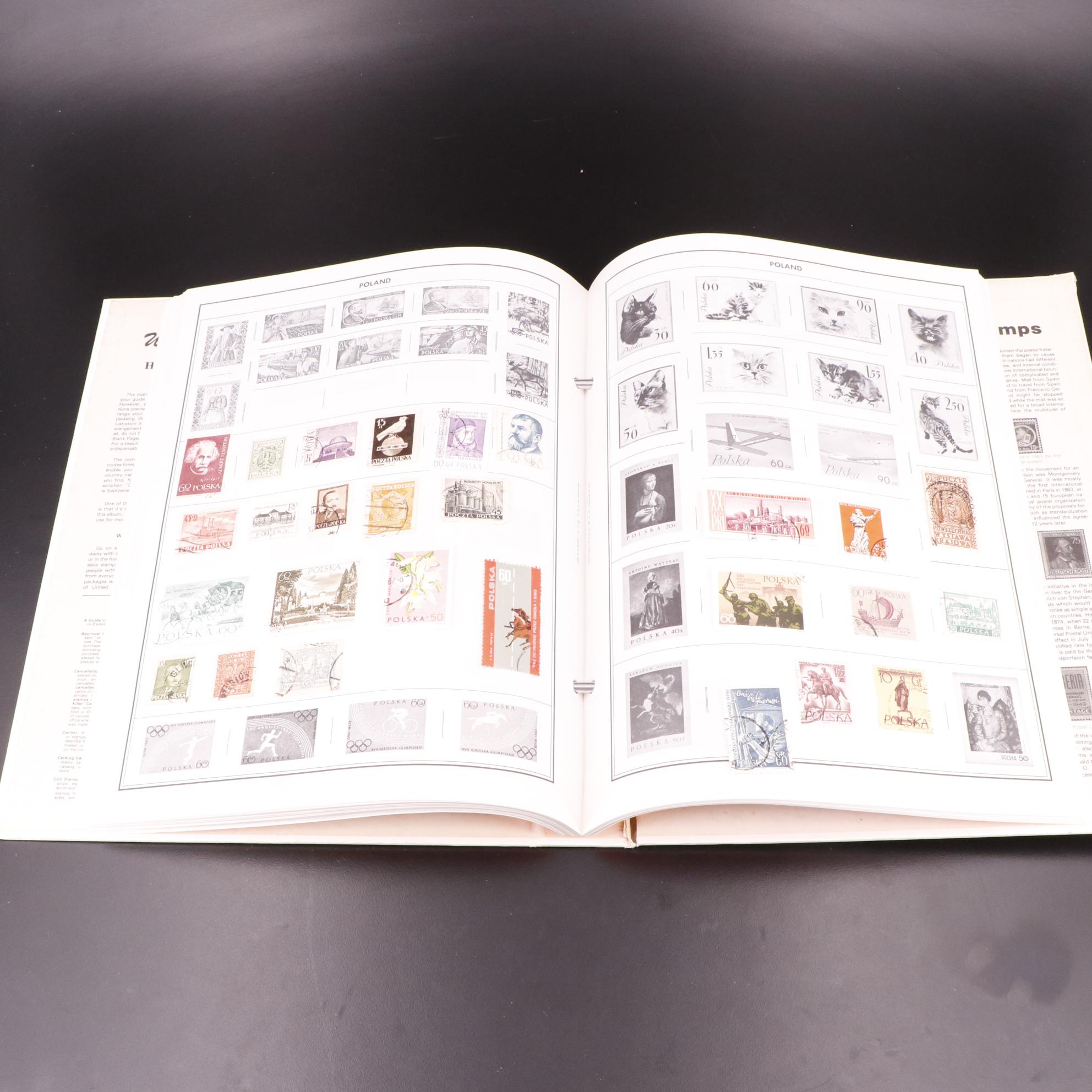 Three Vintage Postage Stamp Albums and Vintage Foreign Currency