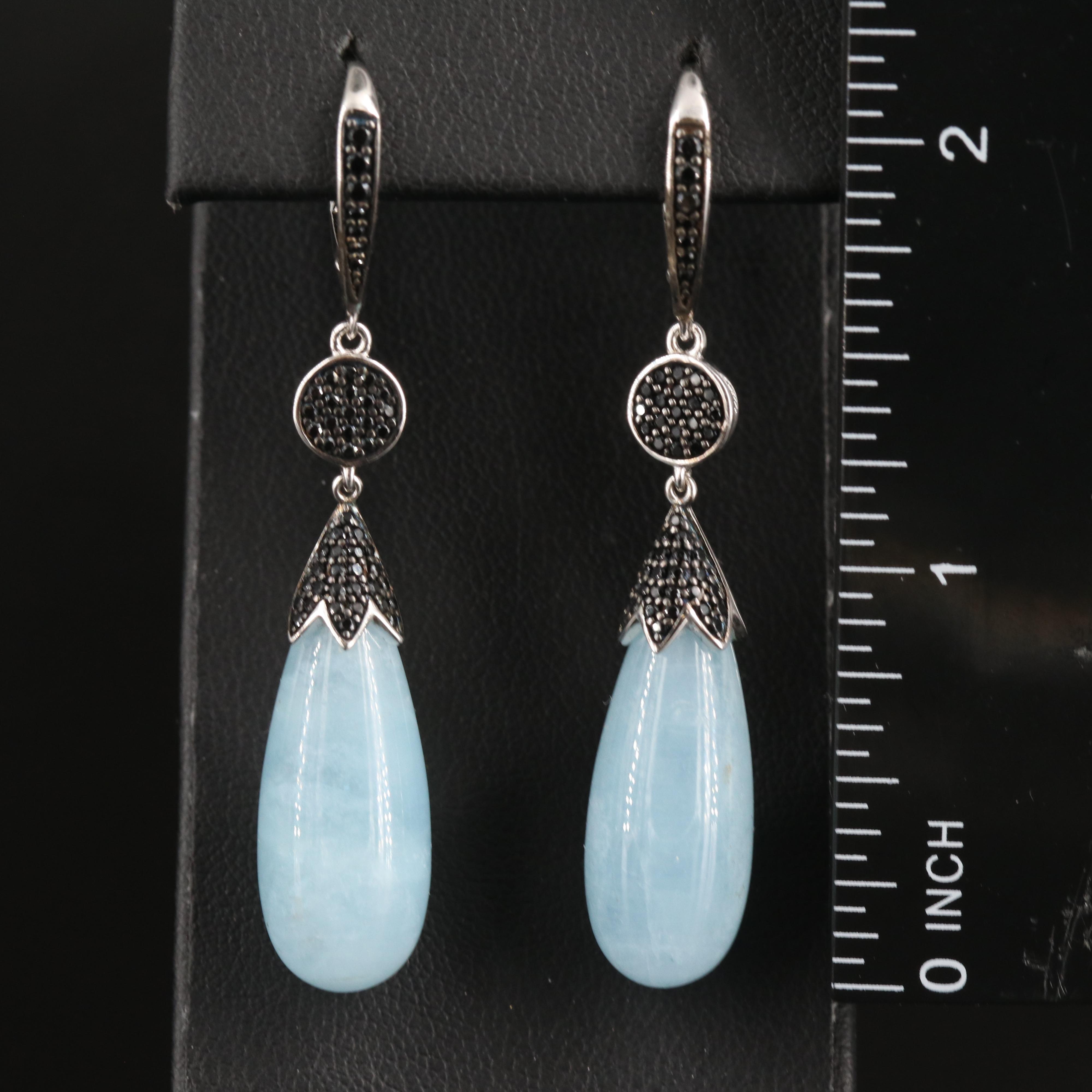 Sterling Aquamarine and Black Onyx Teardrop Earrings