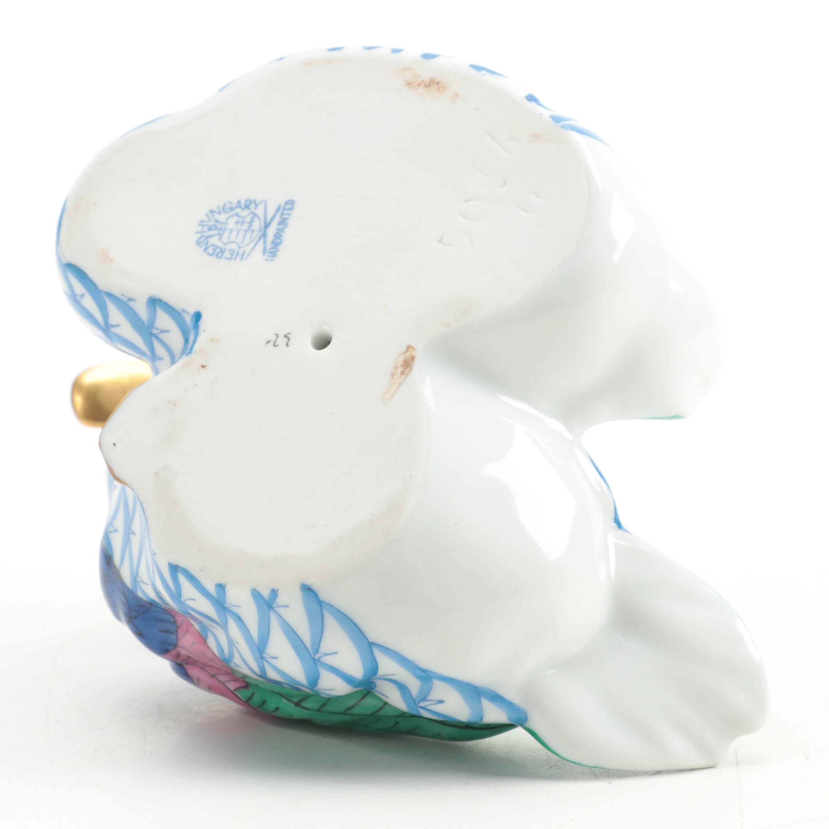 Herend Blue Fishnet with Gold "Pair of Ducks" Porcelain Figurine