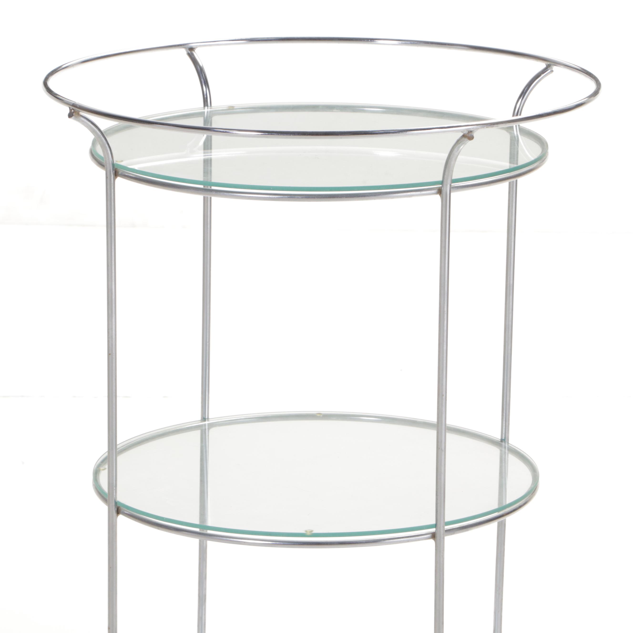 Modernist Style Chrome and Glass Three-Tier Bar Cart