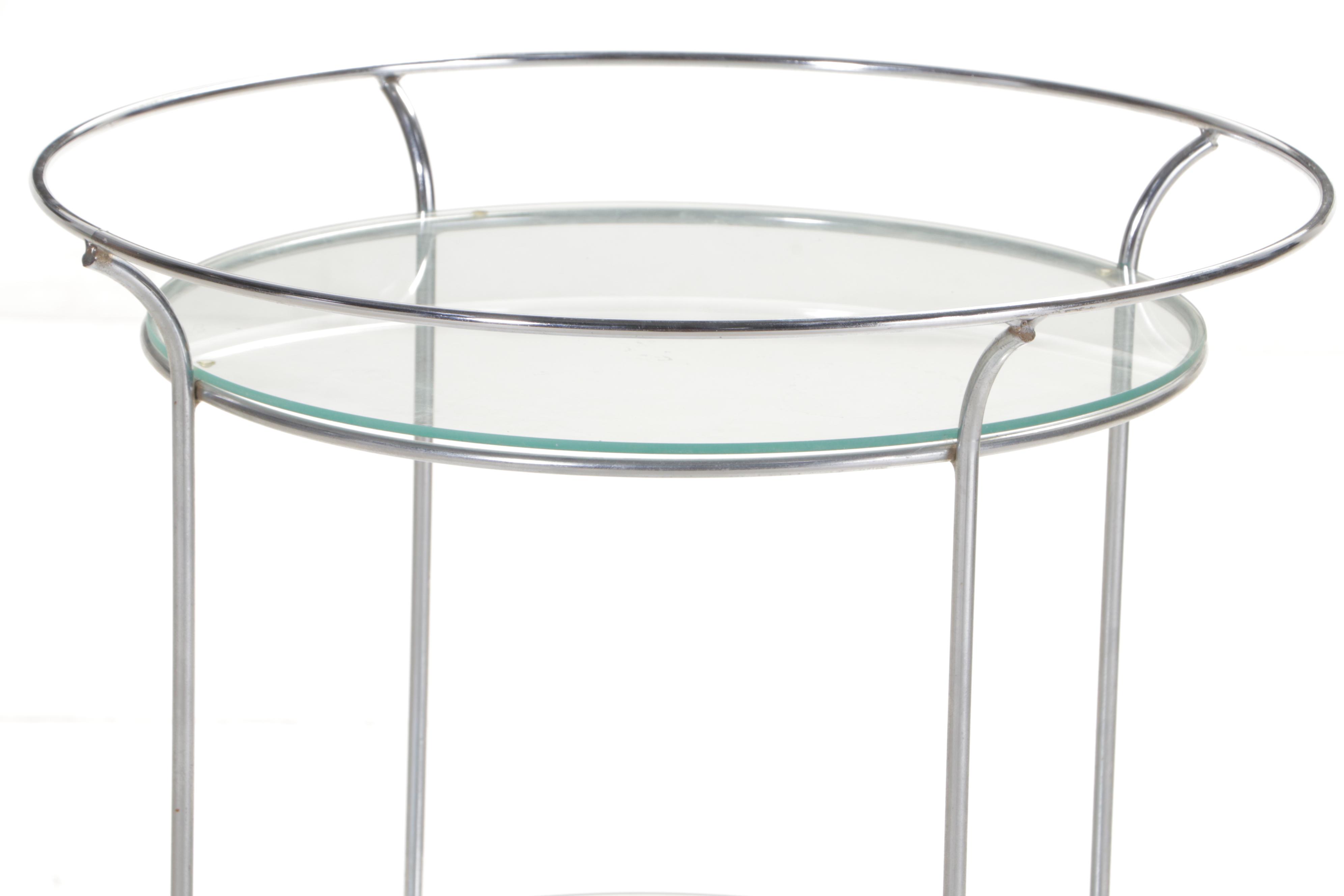 Modernist Style Chrome and Glass Three-Tier Bar Cart