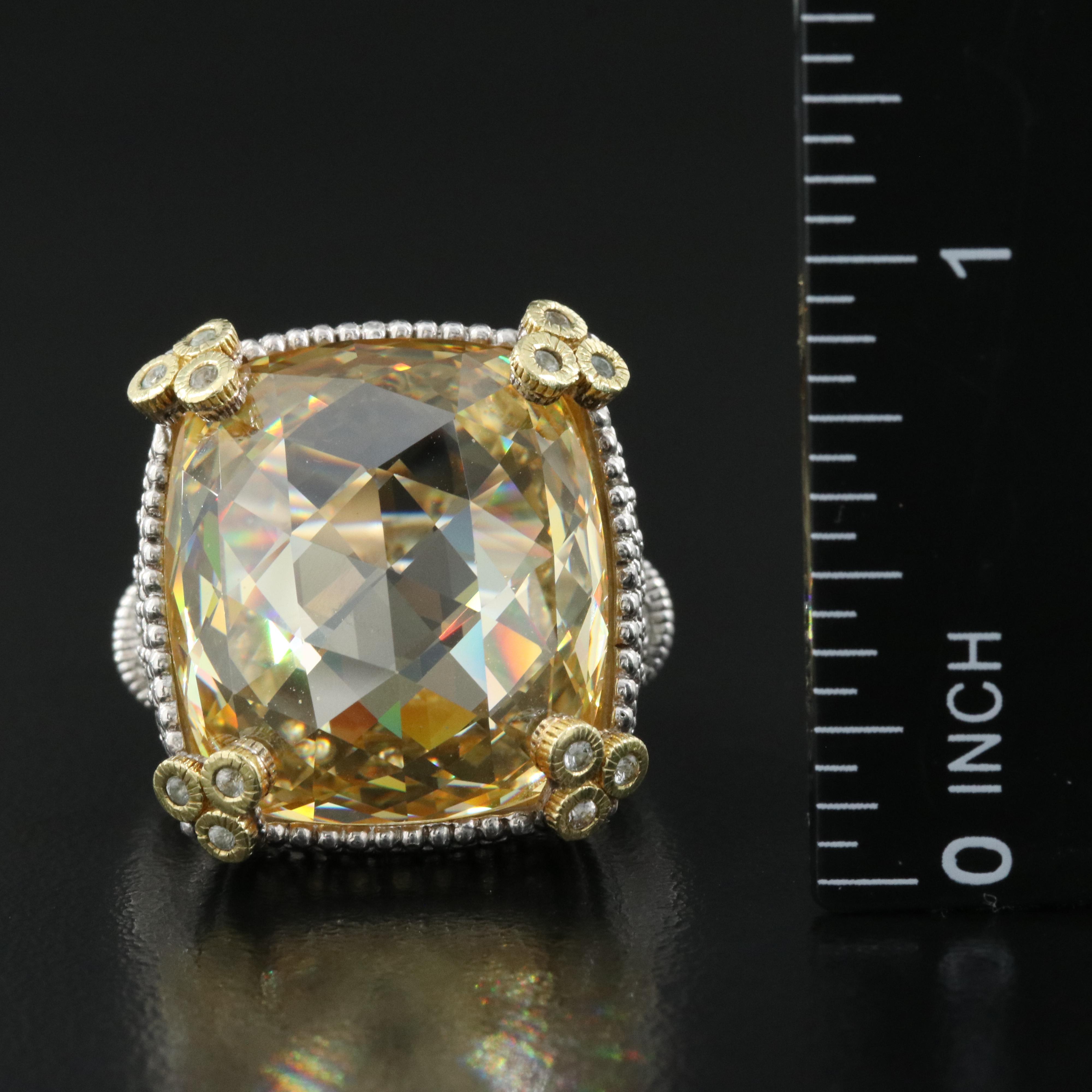 Judith Ripka Sterling Cubic Zirconia and Topaz Ring with 18K Accents