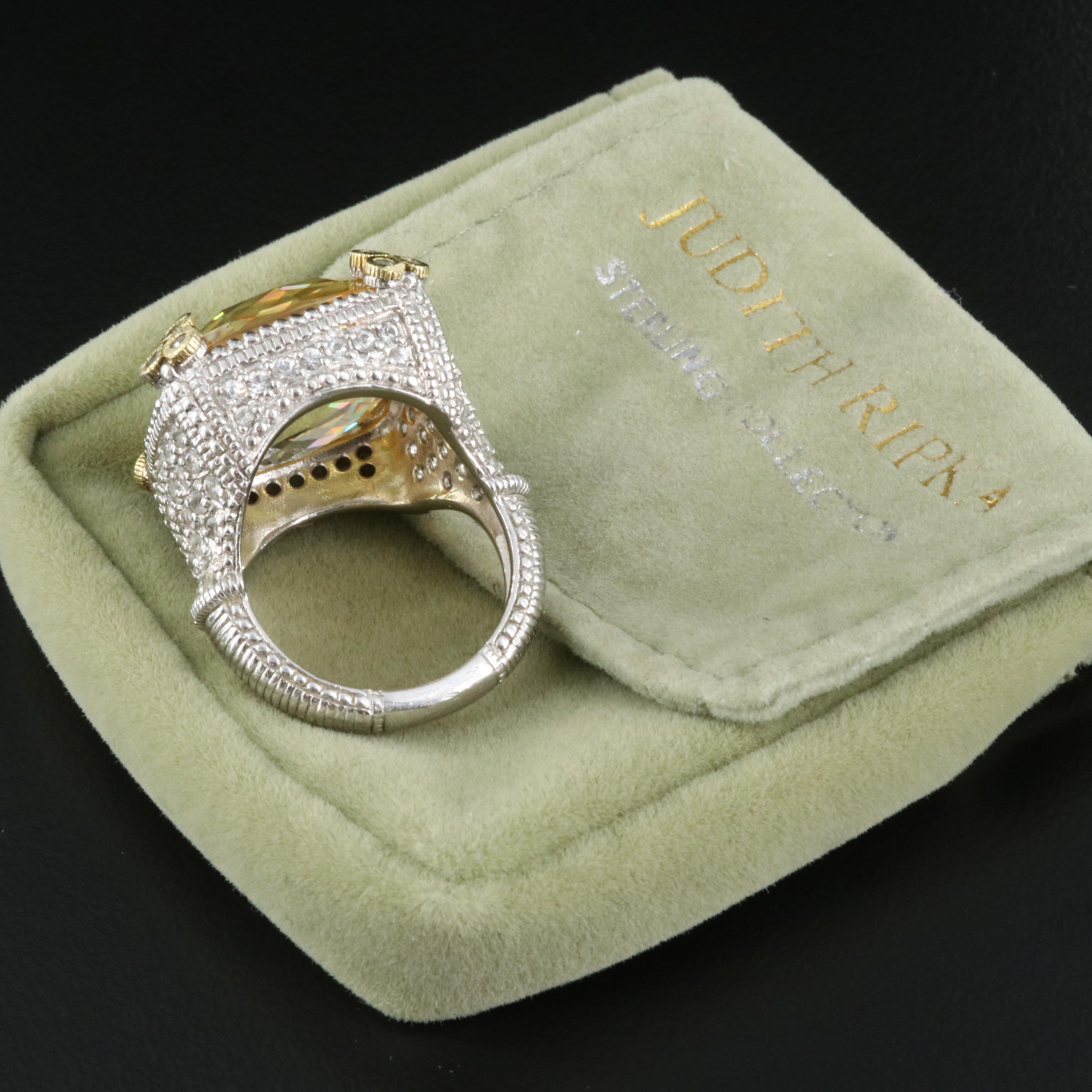 Judith Ripka Sterling Cubic Zirconia and Topaz Ring with 18K Accents