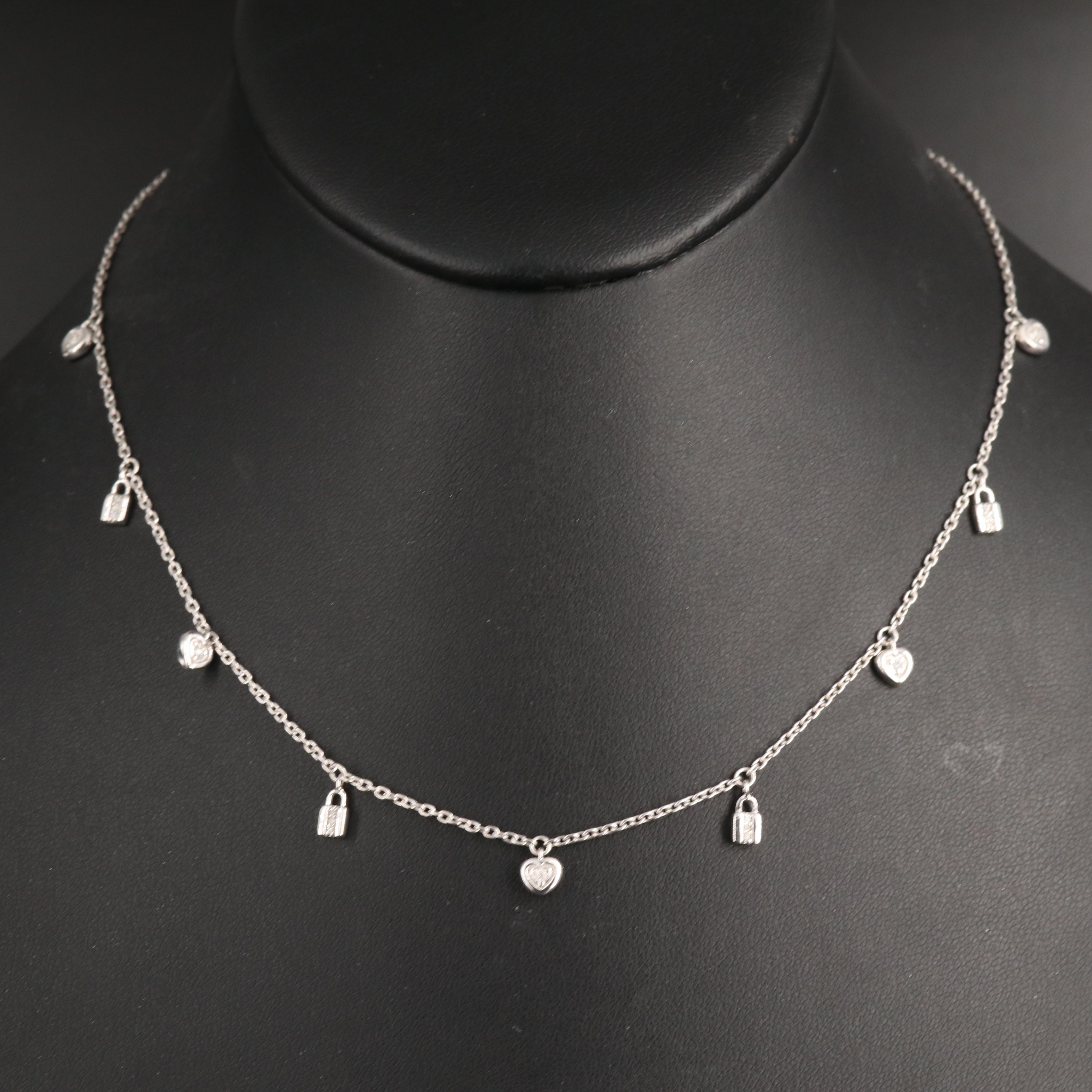 Sterling Diamond Hearts and Locks Station Necklace
