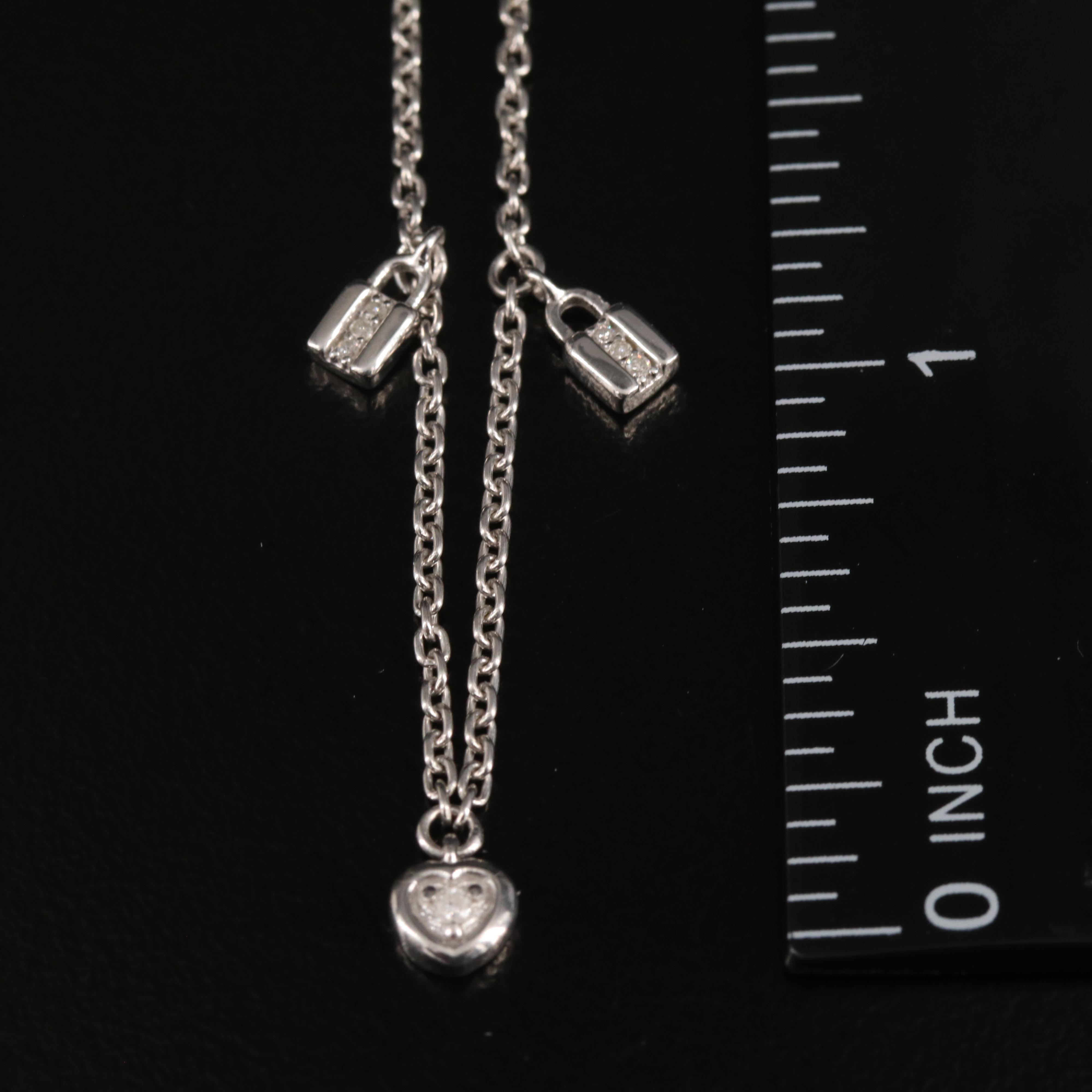 Sterling Diamond Hearts and Locks Station Necklace