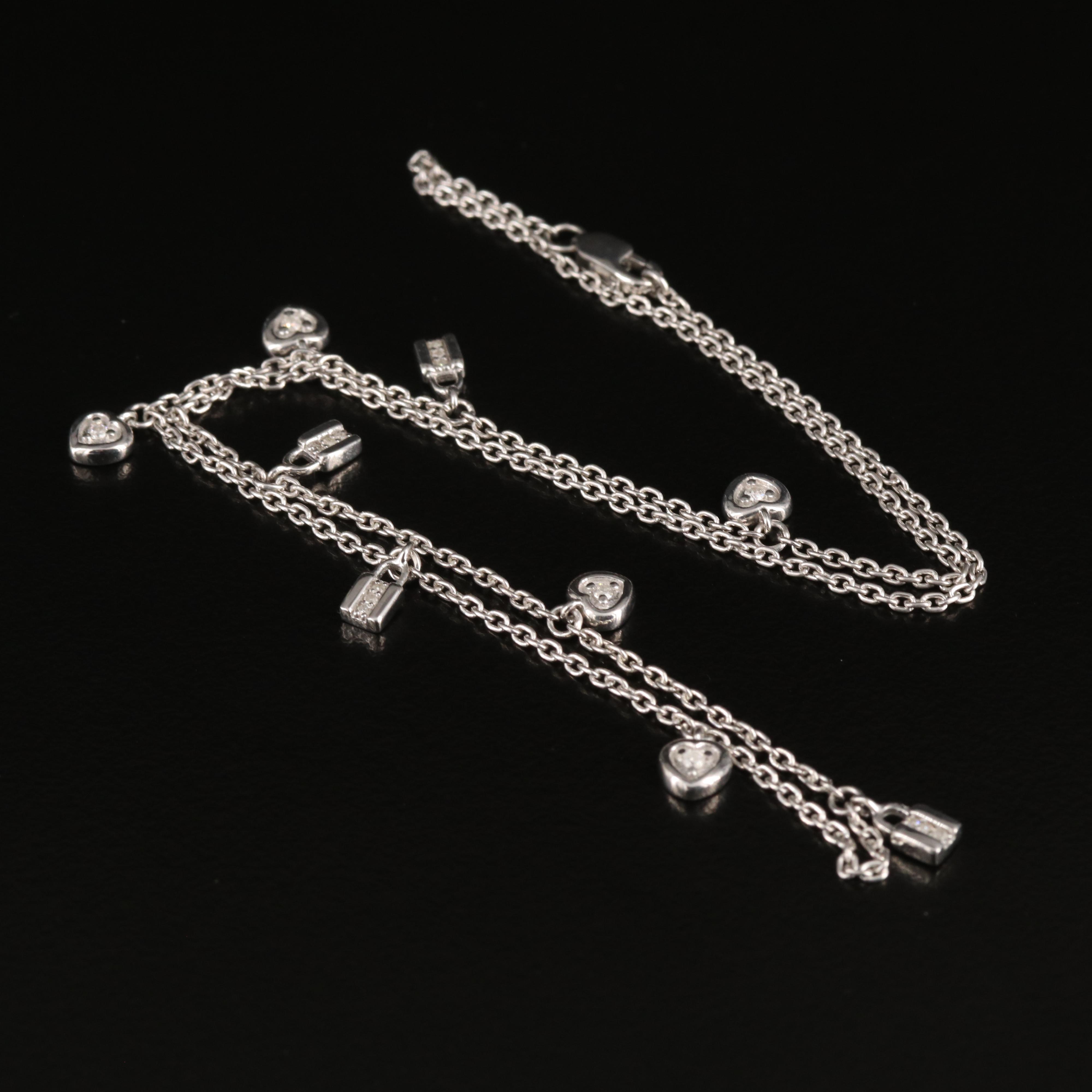 Sterling Diamond Hearts and Locks Station Necklace