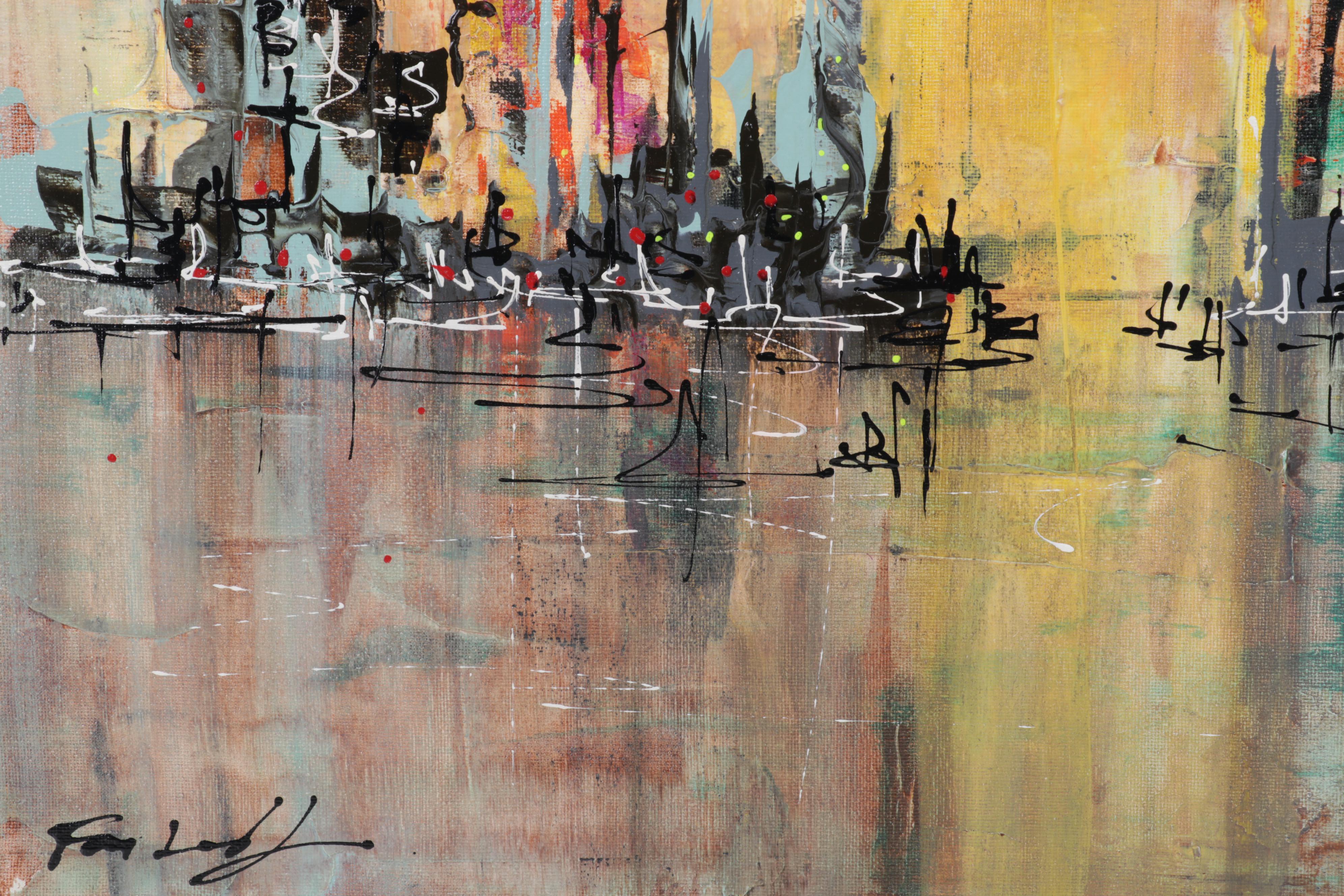 Farshad Lanjani Acrylic Painting of Coastal City Skyline, 21st Century