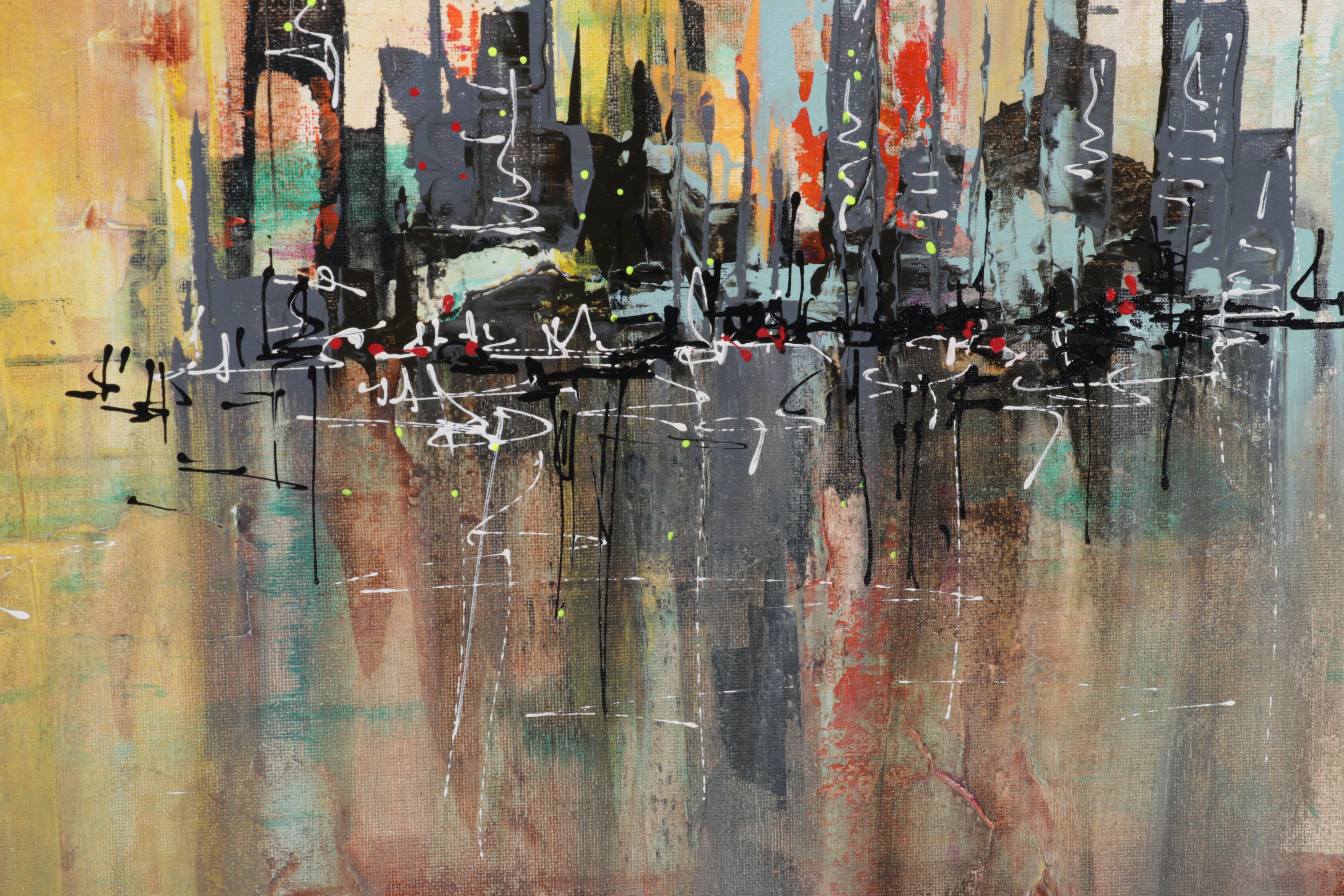 Farshad Lanjani Acrylic Painting of Coastal City Skyline, 21st Century