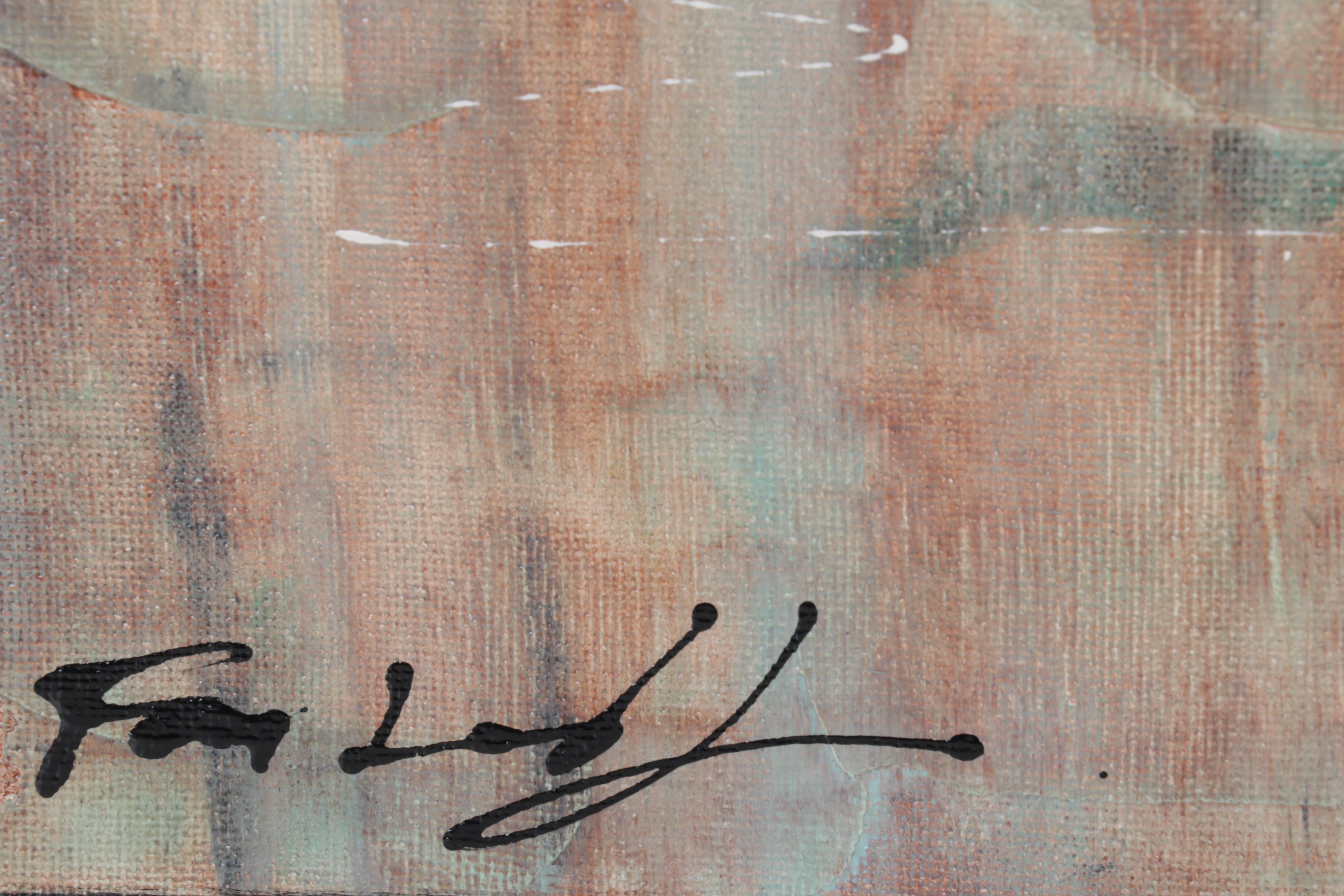 Farshad Lanjani Acrylic Painting of Coastal City Skyline, 21st Century