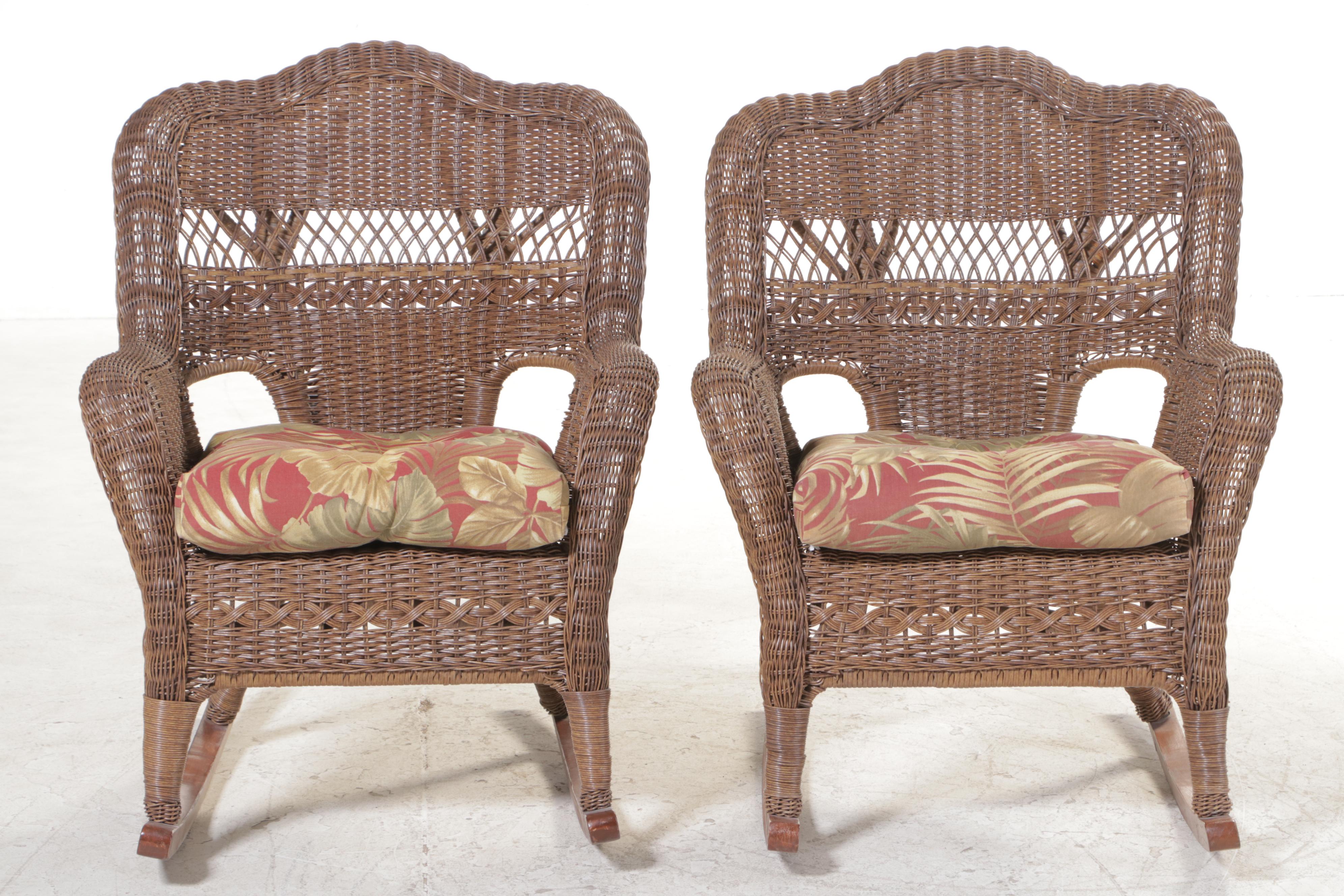 Pair of Resin Wicker and Hardwood Patio Rockers