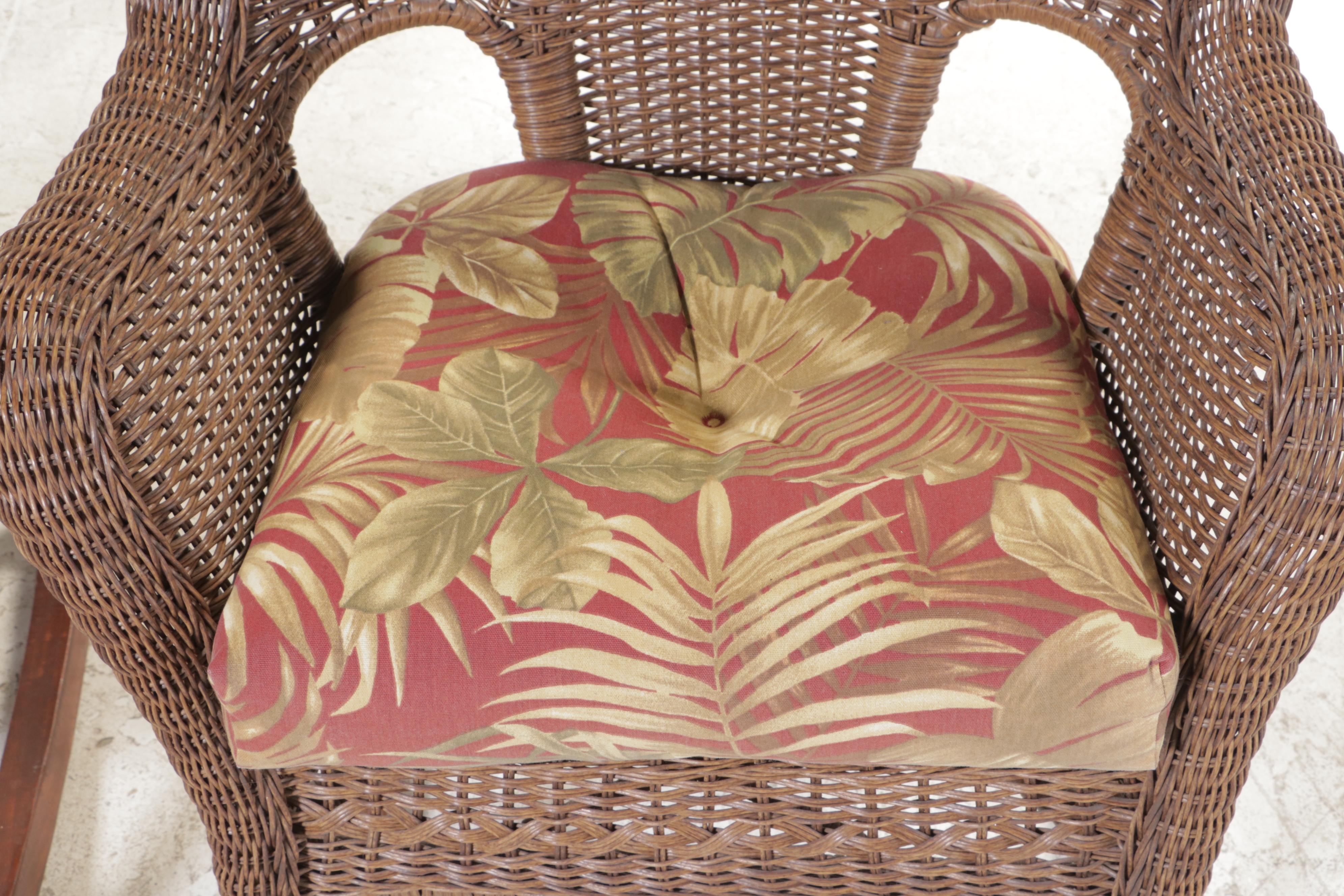 Pair of Resin Wicker and Hardwood Patio Rockers