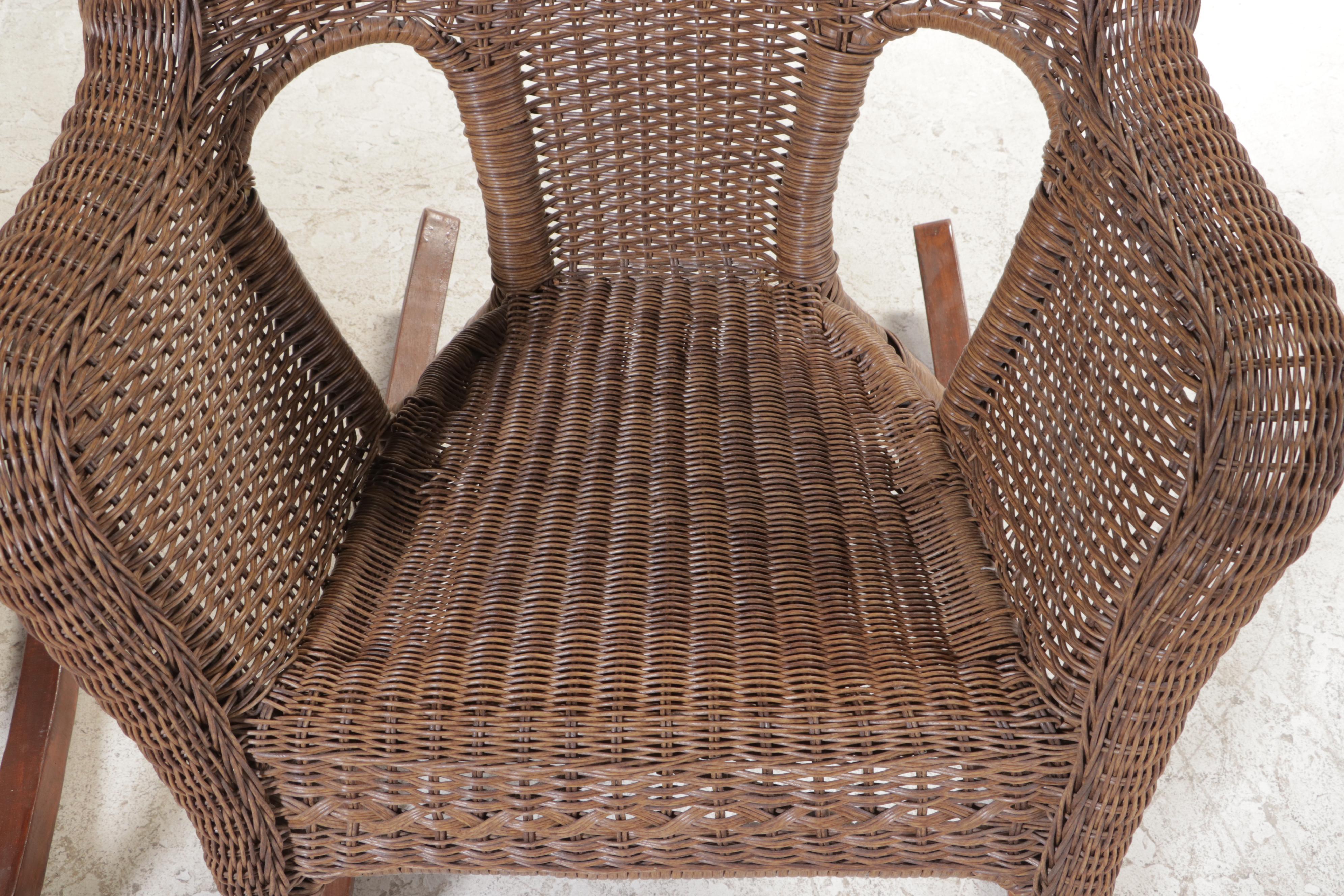 Pair of Resin Wicker and Hardwood Patio Rockers