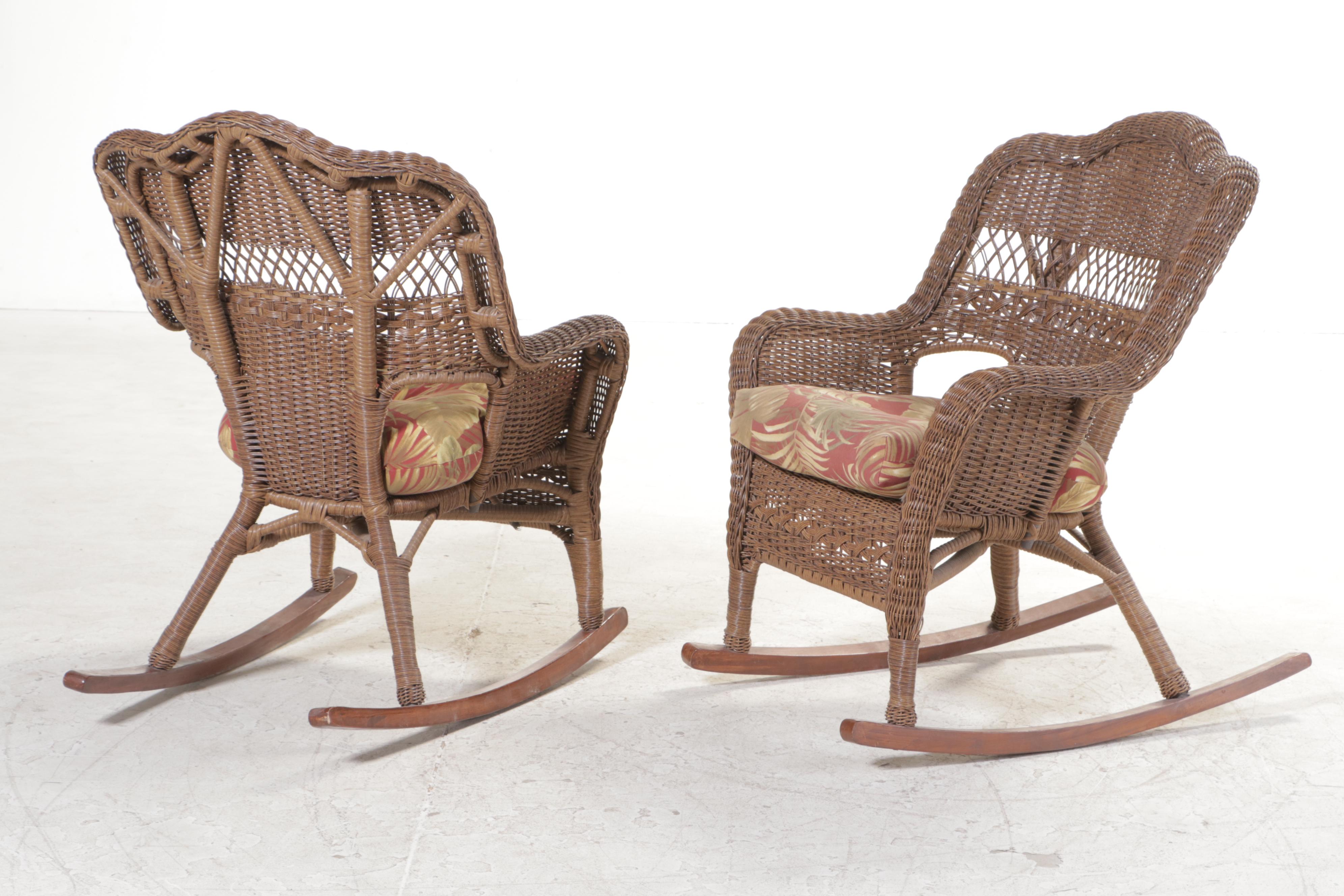 Pair of Resin Wicker and Hardwood Patio Rockers