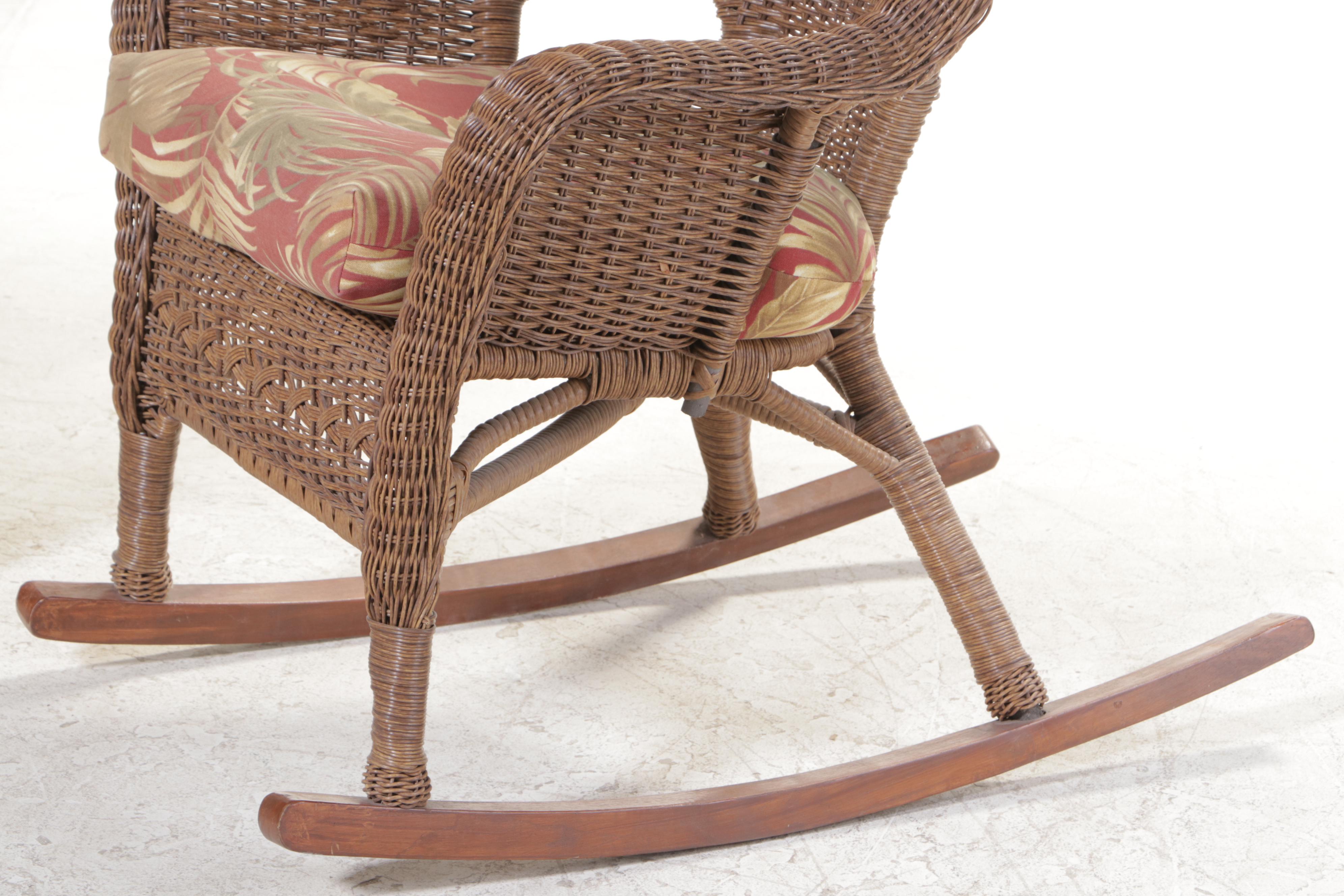 Pair of Resin Wicker and Hardwood Patio Rockers