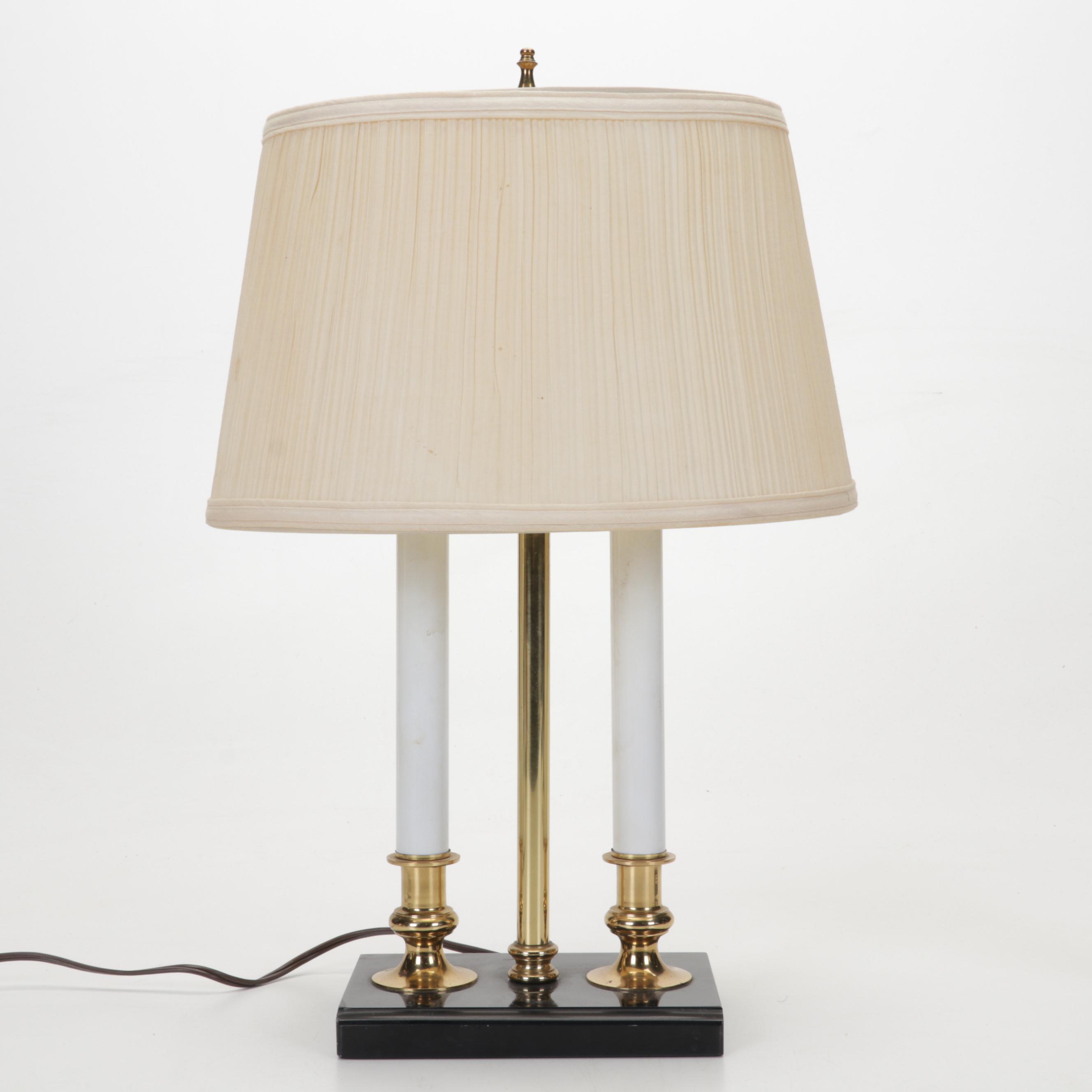 Bouillotte Candlestick Table Lamp With Bursley Ware Dishes, Decoy and Bookends