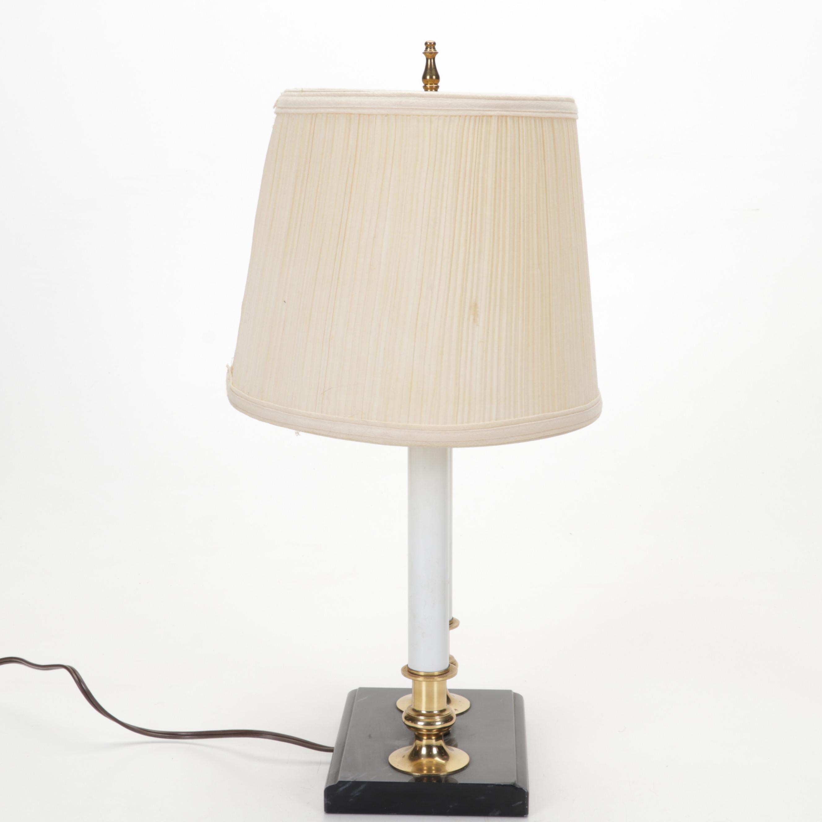 Bouillotte Candlestick Table Lamp With Bursley Ware Dishes, Decoy and Bookends