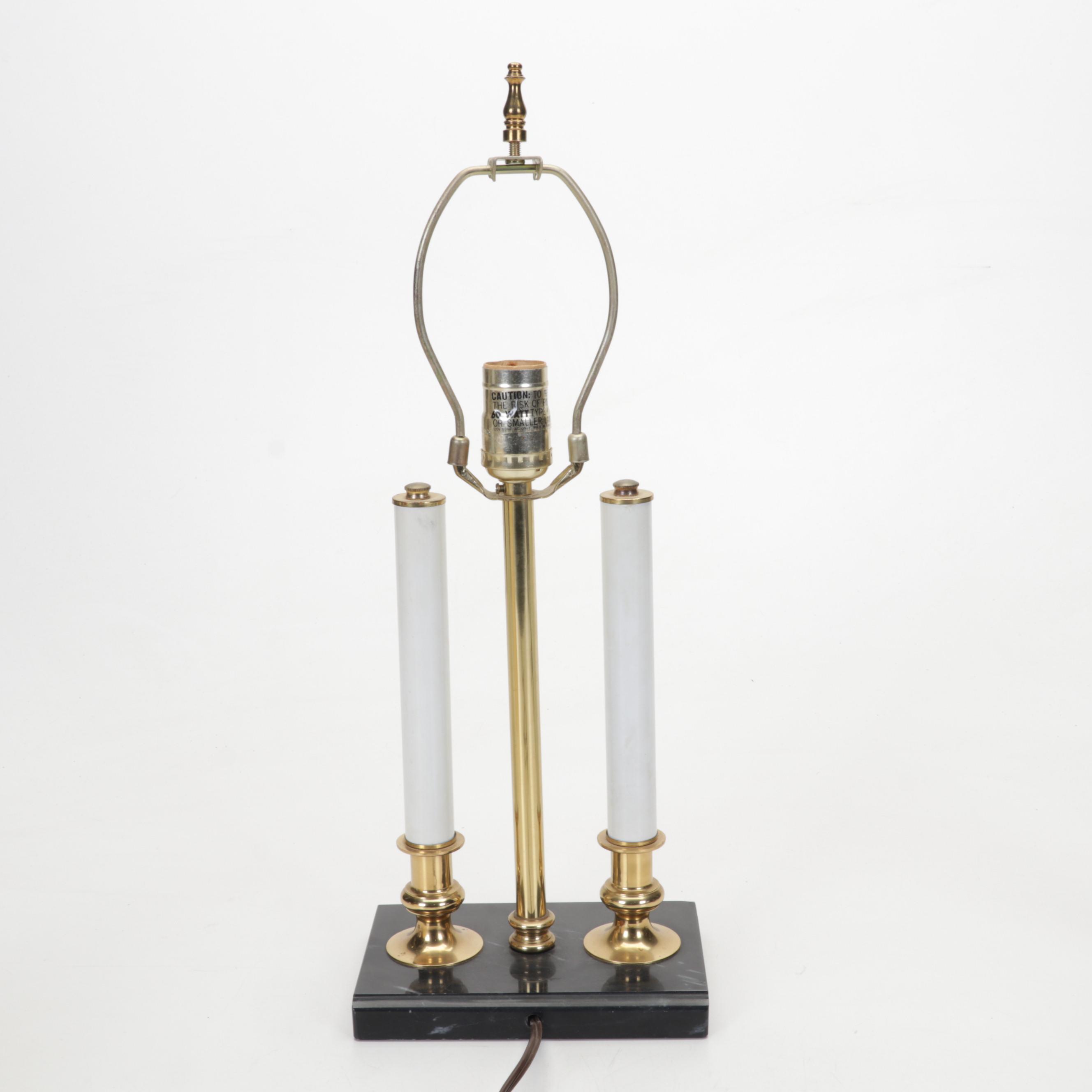 Bouillotte Candlestick Table Lamp With Bursley Ware Dishes, Decoy and Bookends