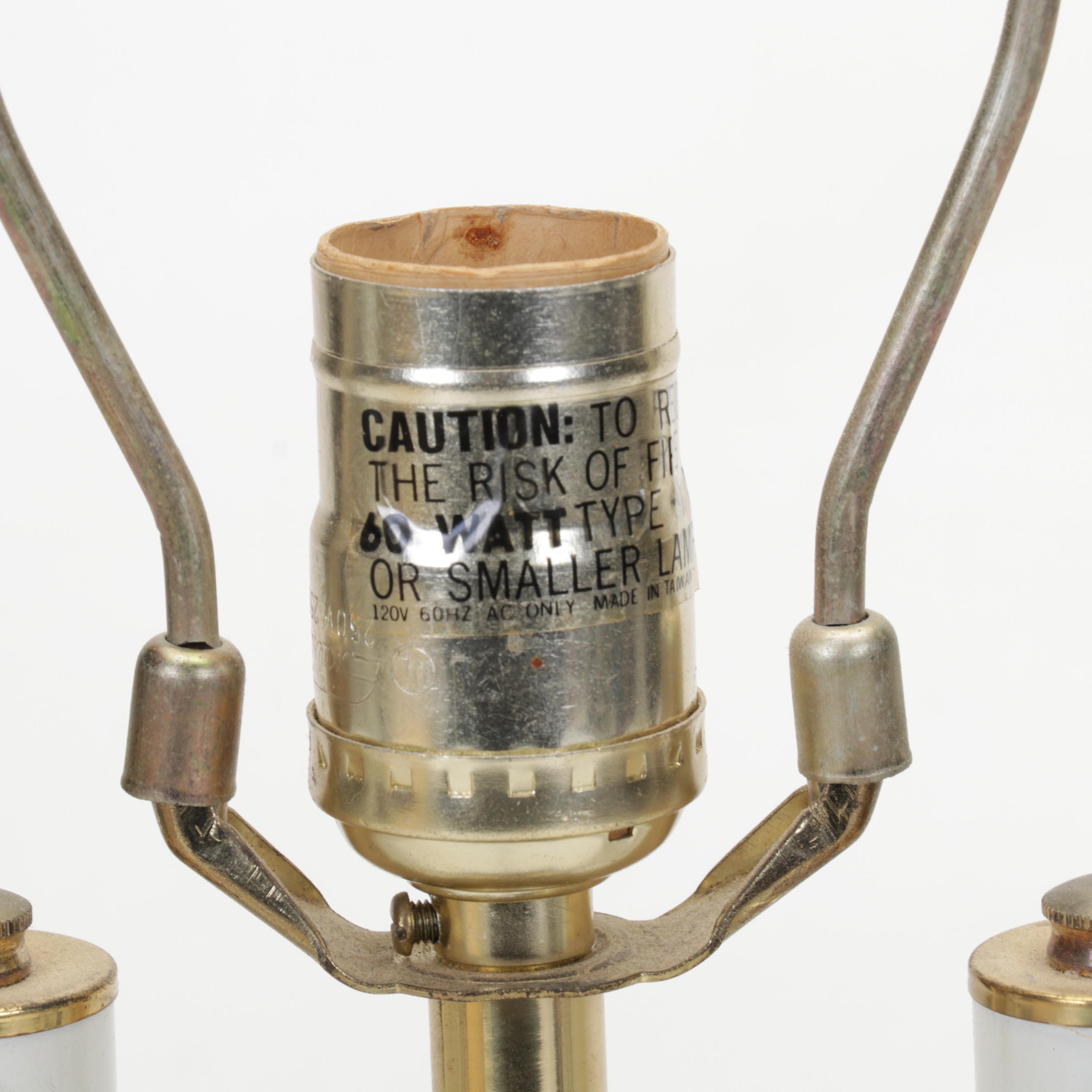 Bouillotte Candlestick Table Lamp With Bursley Ware Dishes, Decoy and Bookends