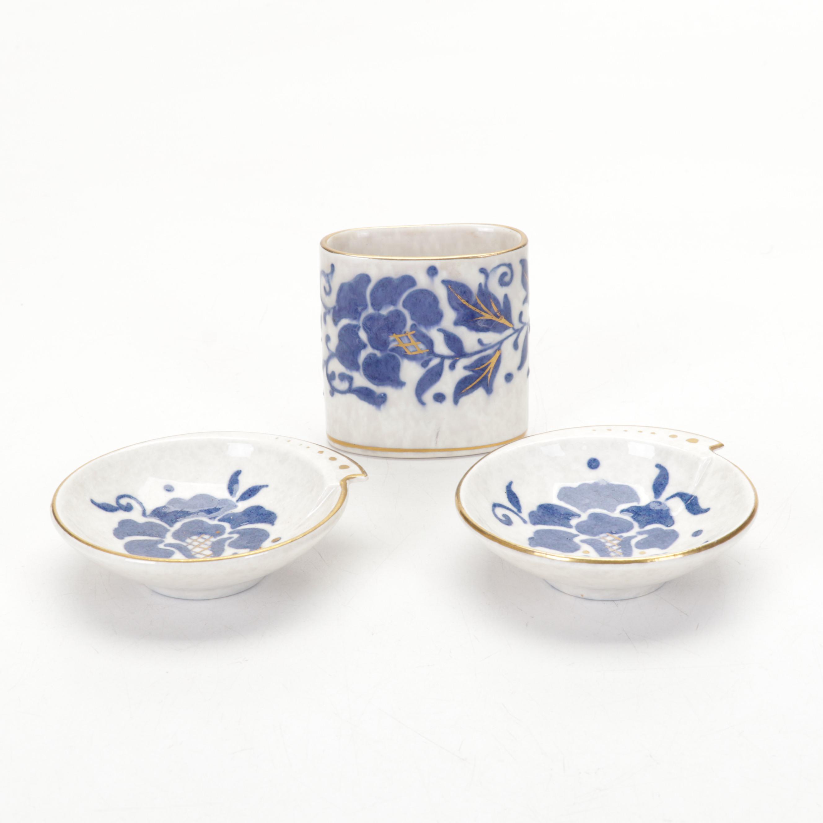 Bouillotte Candlestick Table Lamp With Bursley Ware Dishes, Decoy and Bookends