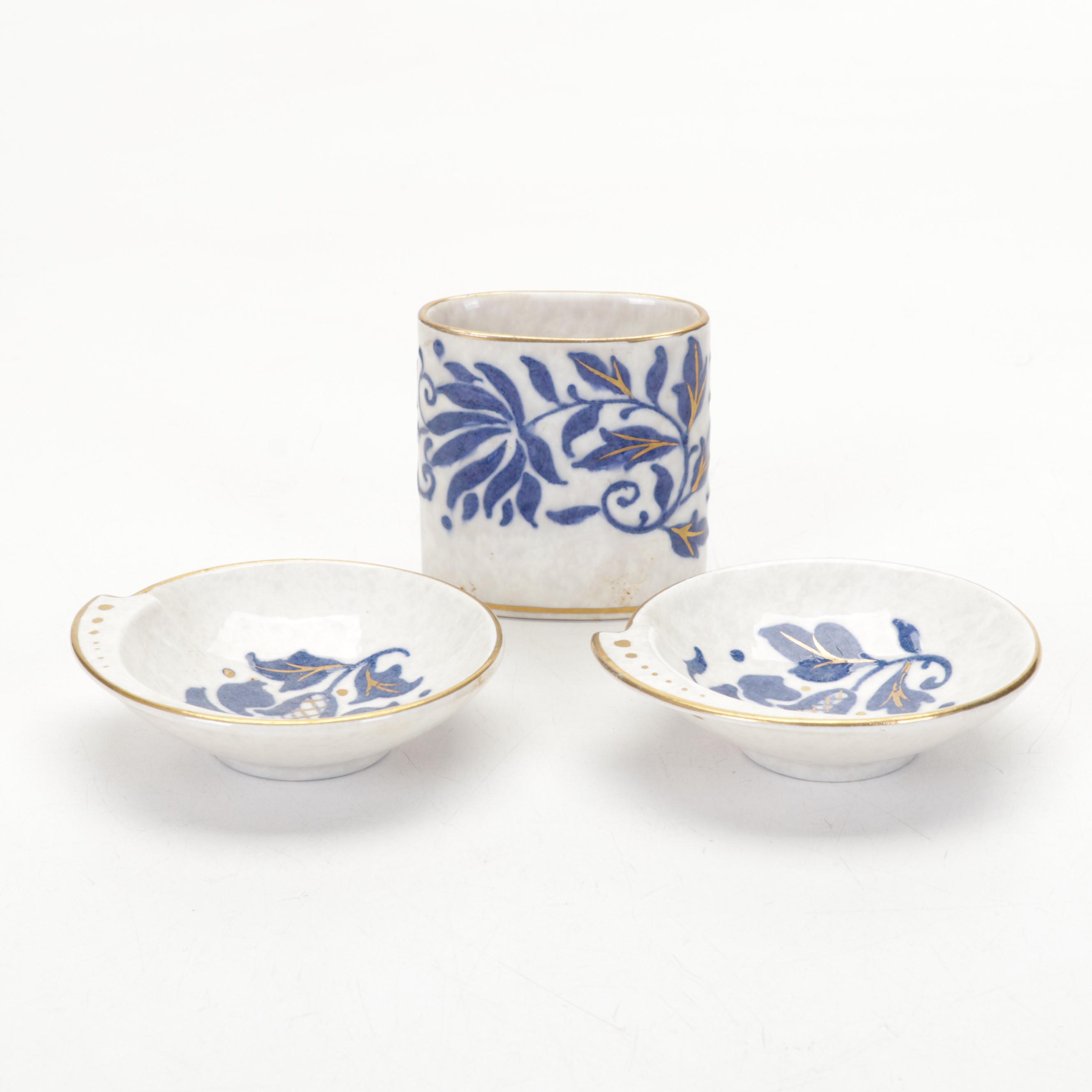 Bouillotte Candlestick Table Lamp With Bursley Ware Dishes, Decoy and Bookends