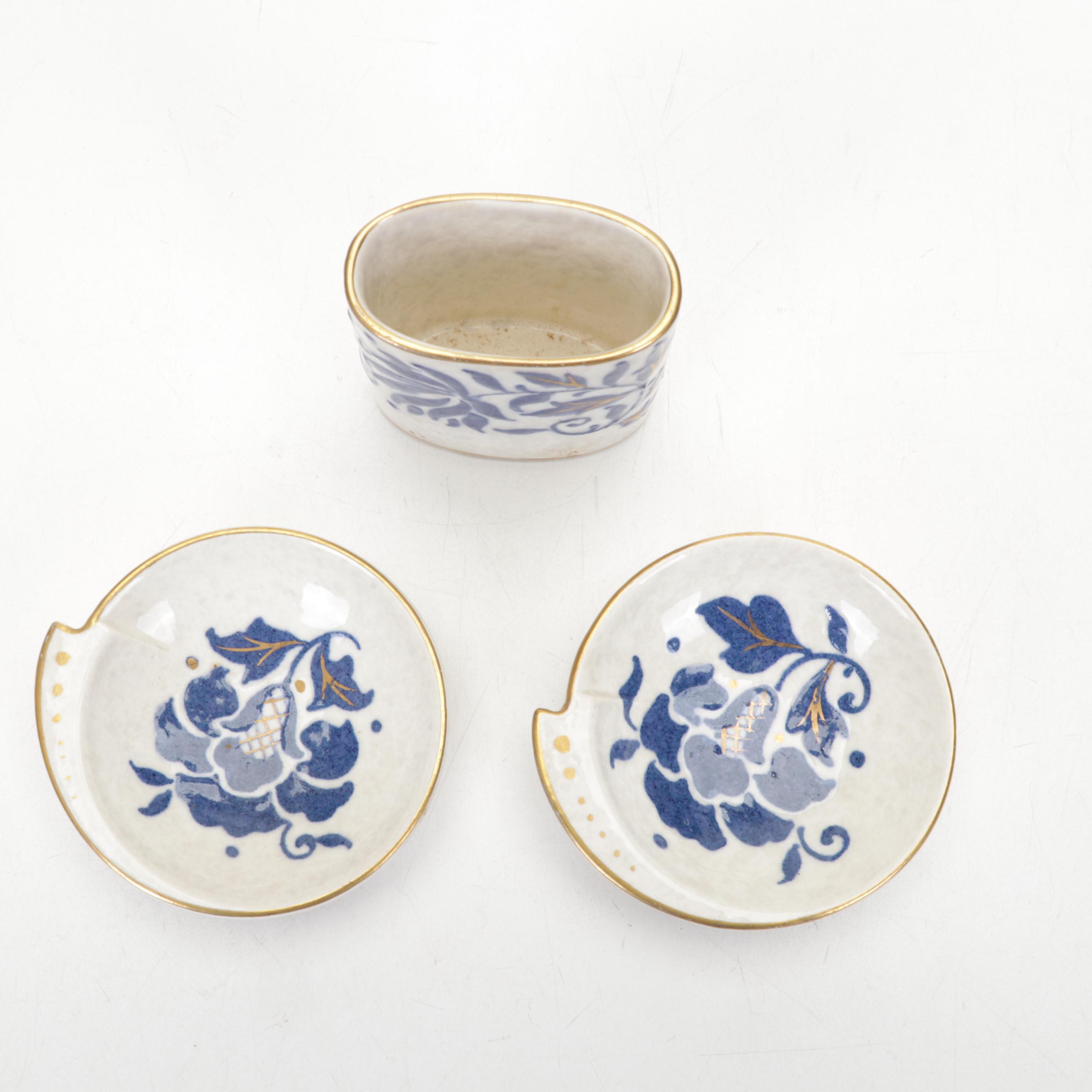 Bouillotte Candlestick Table Lamp With Bursley Ware Dishes, Decoy and Bookends