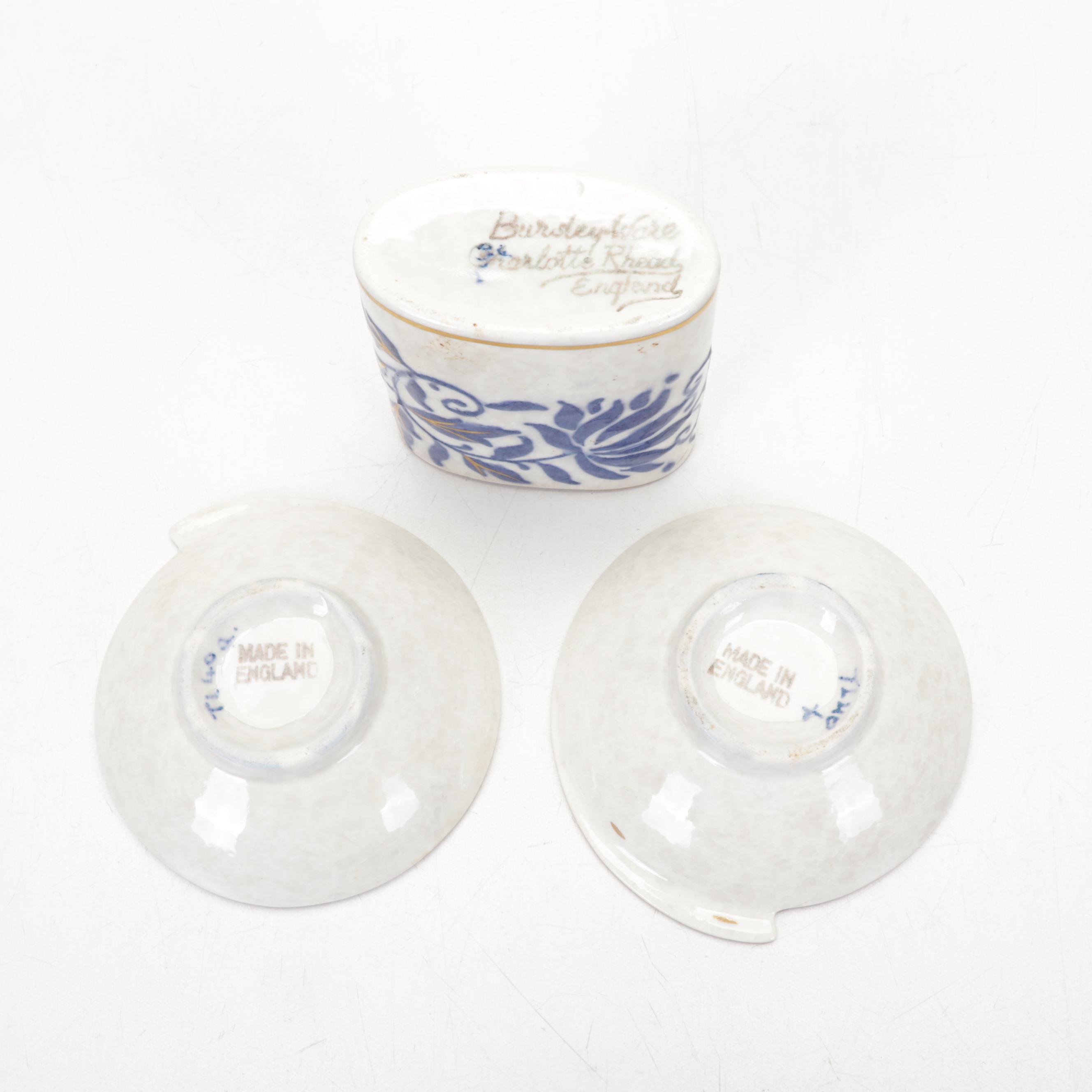 Bouillotte Candlestick Table Lamp With Bursley Ware Dishes, Decoy and Bookends